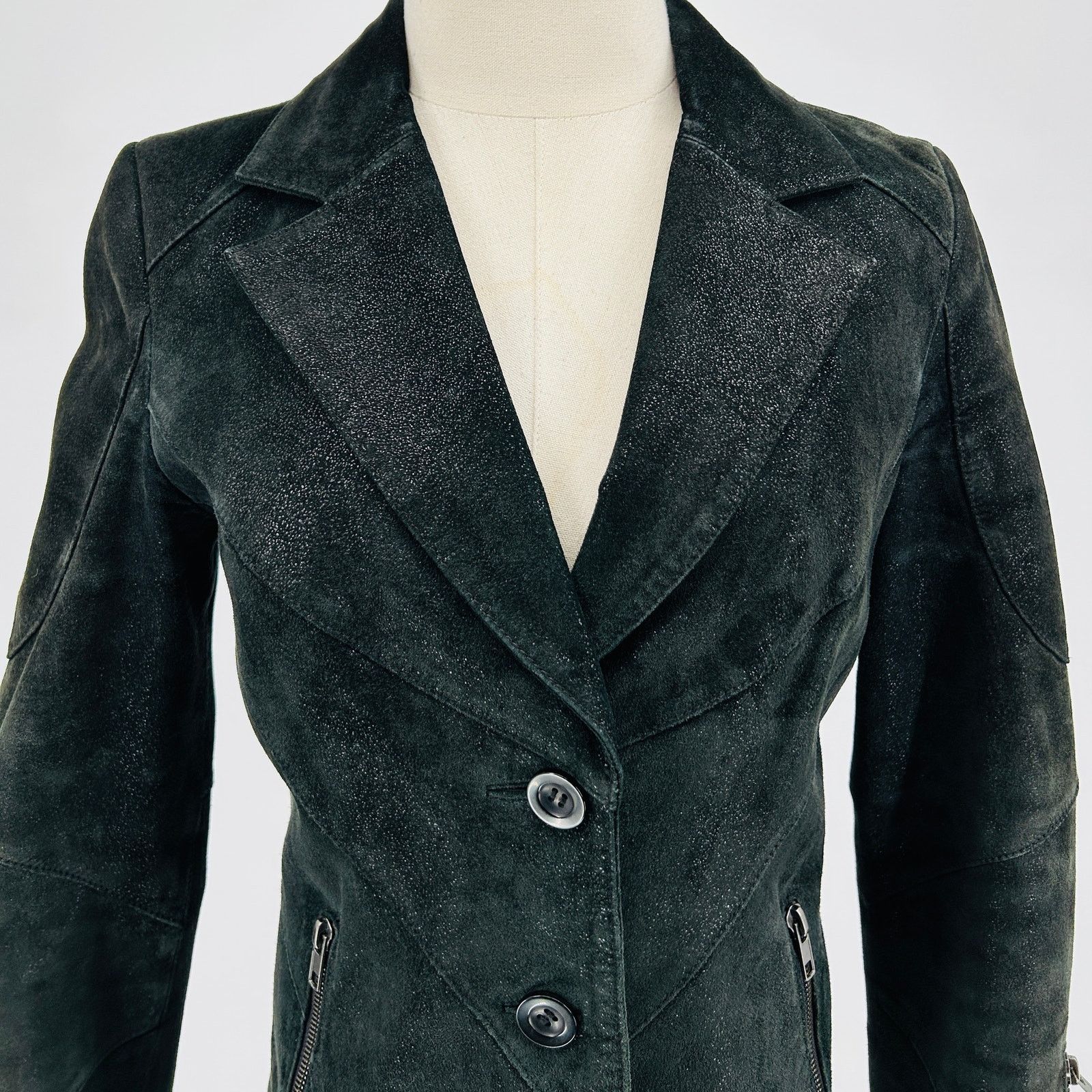 Vintage Y2k ONLY Black Suede Leather Moto Jacket with Zipper Detail Size XS / US 0-2 / IT 36-38 - 2 Thumbnail
