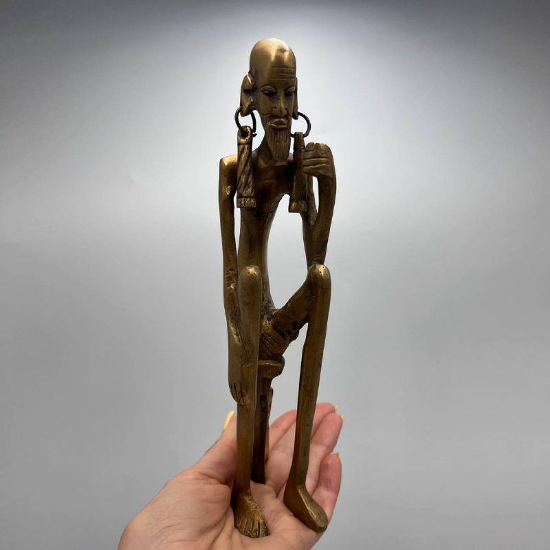 Antique Bronze African Man Figurine – Tribal Brass Statue