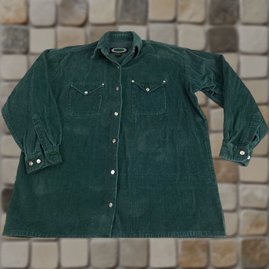X-LARGE VINTAGE Argee Western Shirt Corduroy Button-Up X-Large Green Cotton Long Sleeve Casual Unisex Adults Size US XL / EU 56 / 4 - 1 Thumbnail