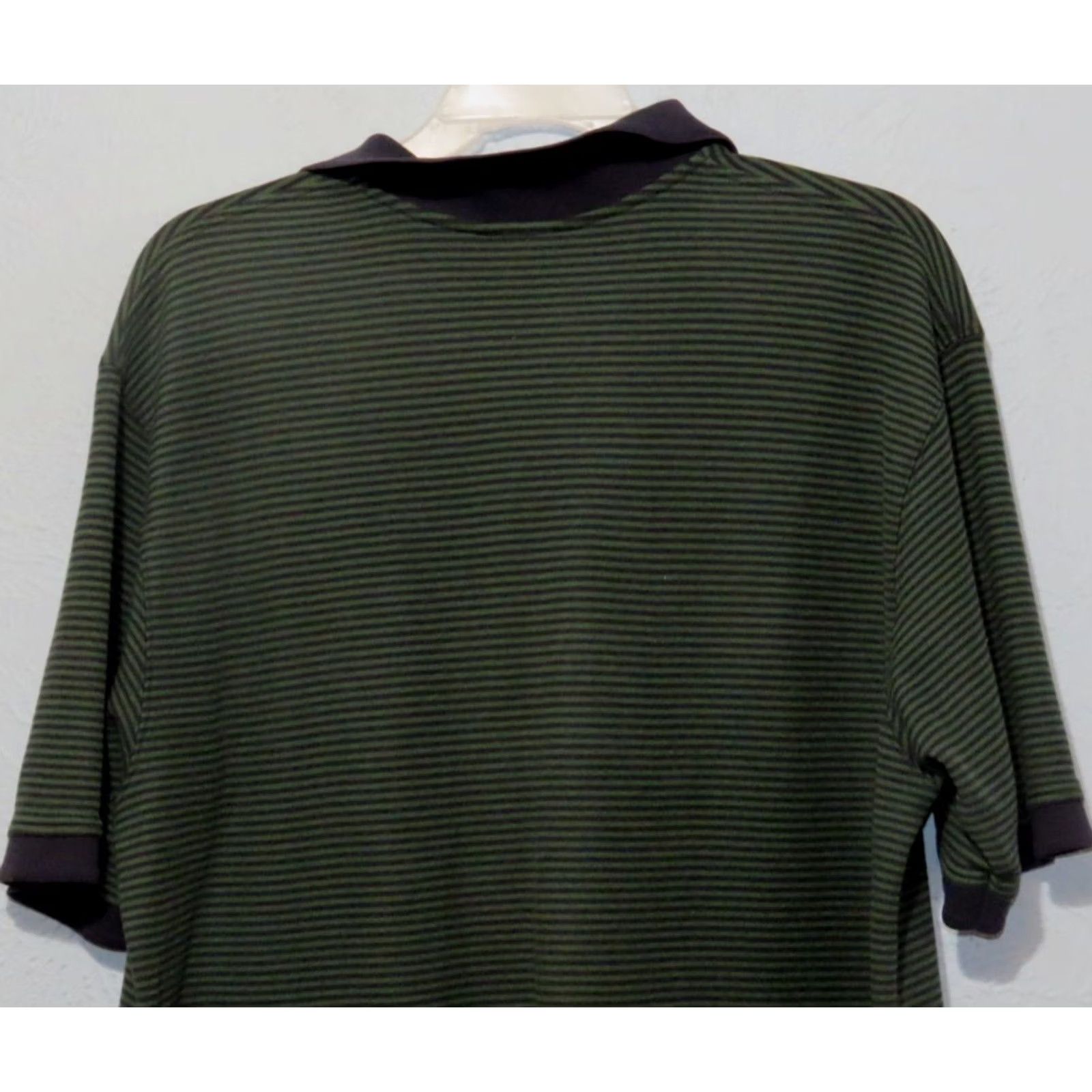 Vintage LL. Bean Men's XL-Tall Green Black Striped Short Sleeve Polo Shirt Size US XL / EU 56 / 4 - 8 Thumbnail