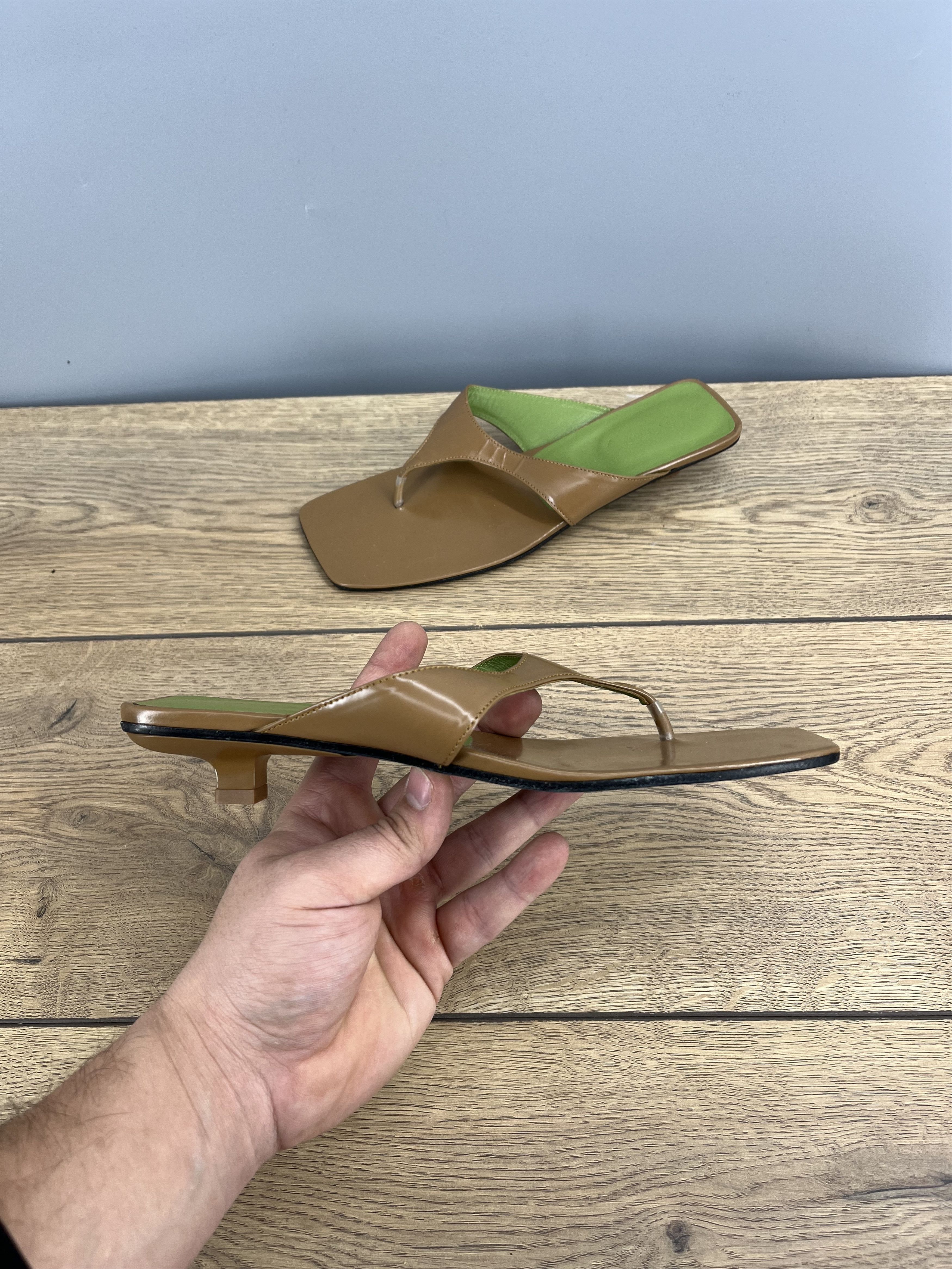 By Far By Far Brown Leather Thong Sandals Square Toe Size US 7.5 / IT 37.5 - 2 Thumbnail