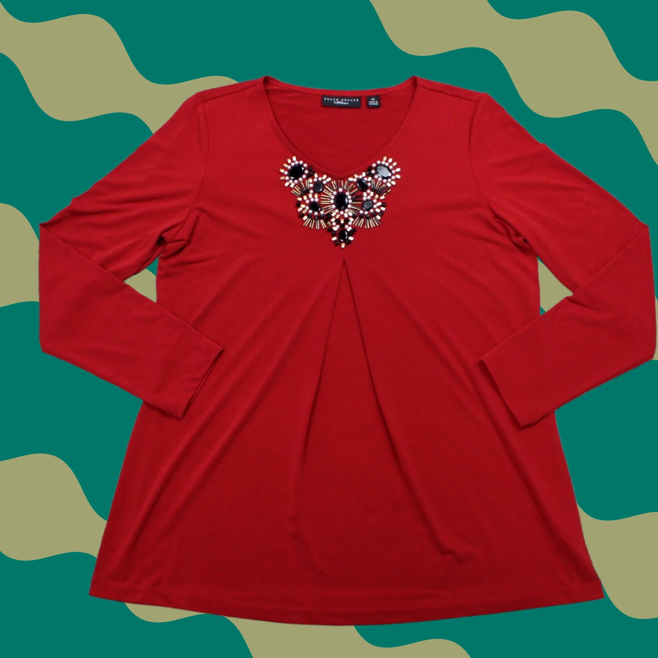 Vintage Susan Graver Artisan Shirt Womens XS Red Embellished Polyester L/S Shirt Size XS / US 0-2 / IT 36-38 - 1 Thumbnail