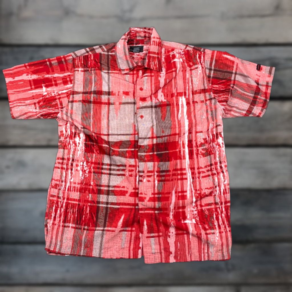 Fubu VINTAGE FUBU Shirt Men Large Red Abstract Loop Collar Button-Up Short Sleeve 90s Hip Hop Geometric Pattern casual Size US L / EU 52-54 / 3 - 1 Thumbnail