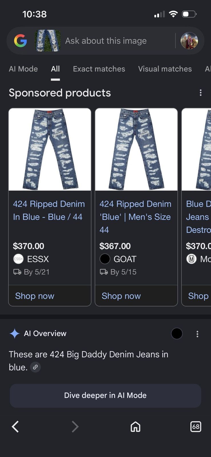 424 Big daddy ripped denim Size US 31 - 13 Thumbnail