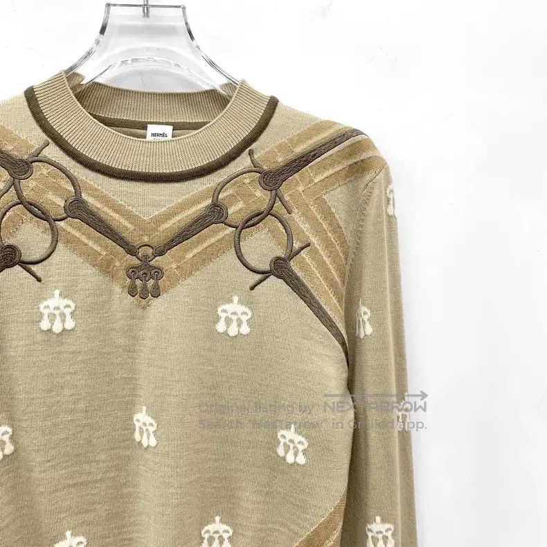 Hermes Hermes Brown Lock Stitch Embroidered Cashmere Wool Crew Ne Size XS / US 0-2 / IT 36-38 - 3 Thumbnail