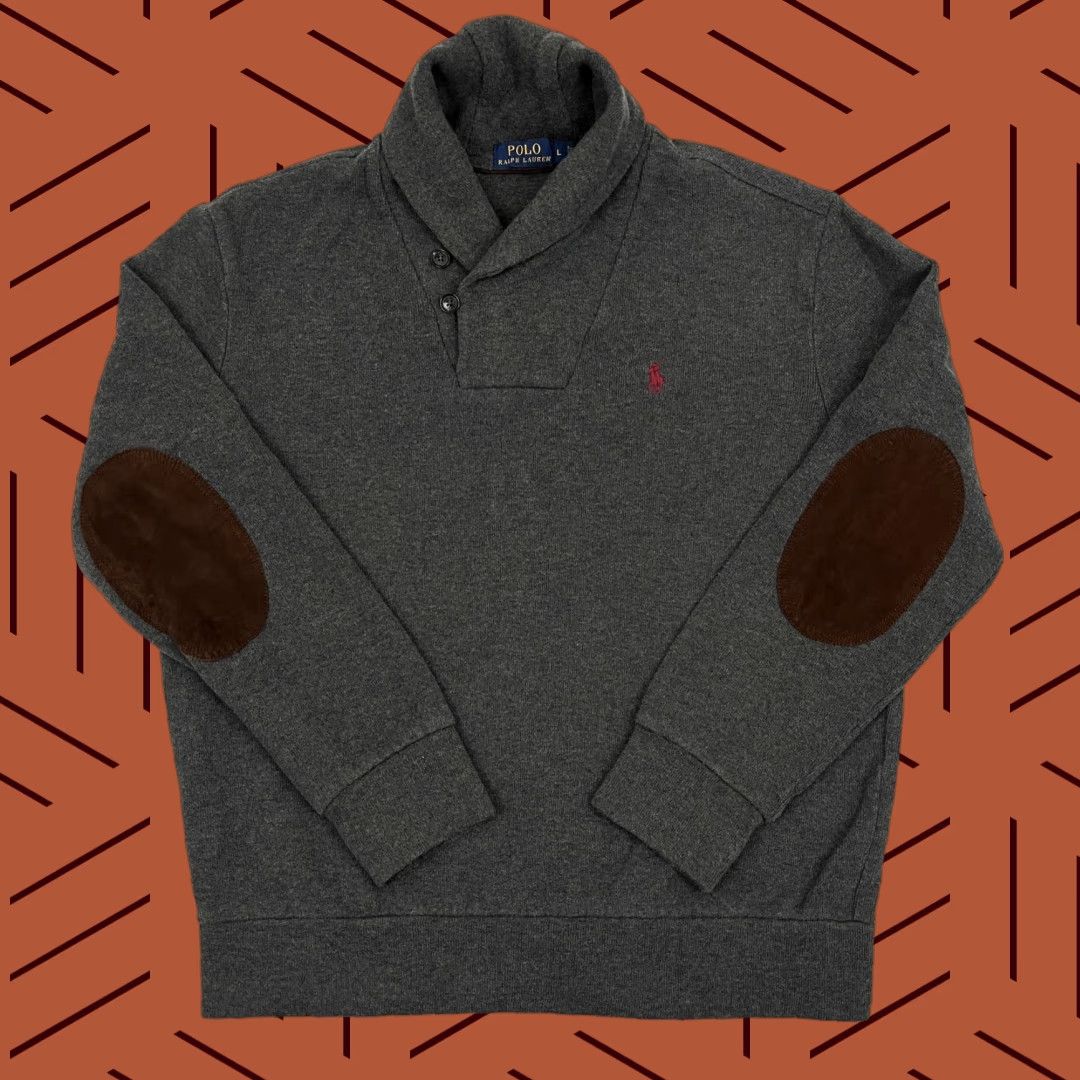 Polo Ralph Lauren Polo Ralph Lauren Sweater Mens L Gray Elbow Patch Shawl Collar Preppy Casual Knit Size US L / EU 52-54 / 3 - 1 Thumbnail