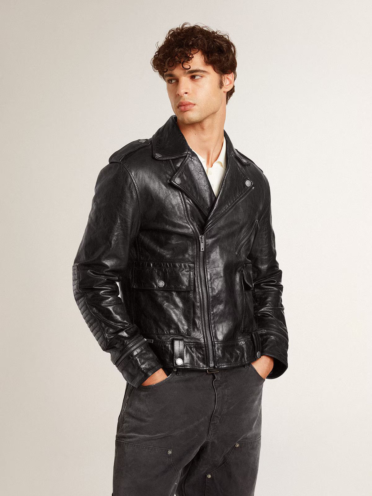 Golden Goose o1s22i1n1224 Leather Biker Jacket in Black Size US L / EU 52-54 / 3 - 2 Thumbnail