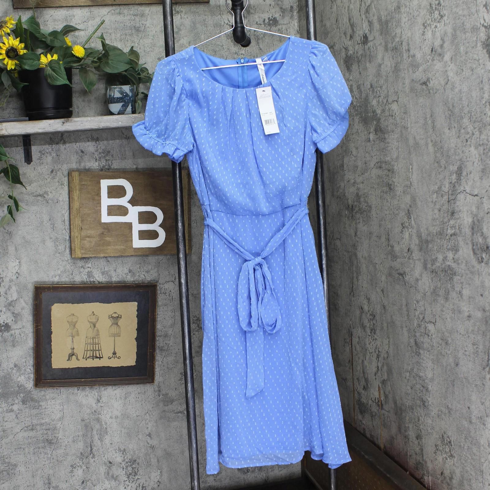 Designer Nwt Ny Collection Sleeve Belted Swiss Dot Dress Sky Blue Pl Size L / US 10 / IT 46 - 1 Thumbnail