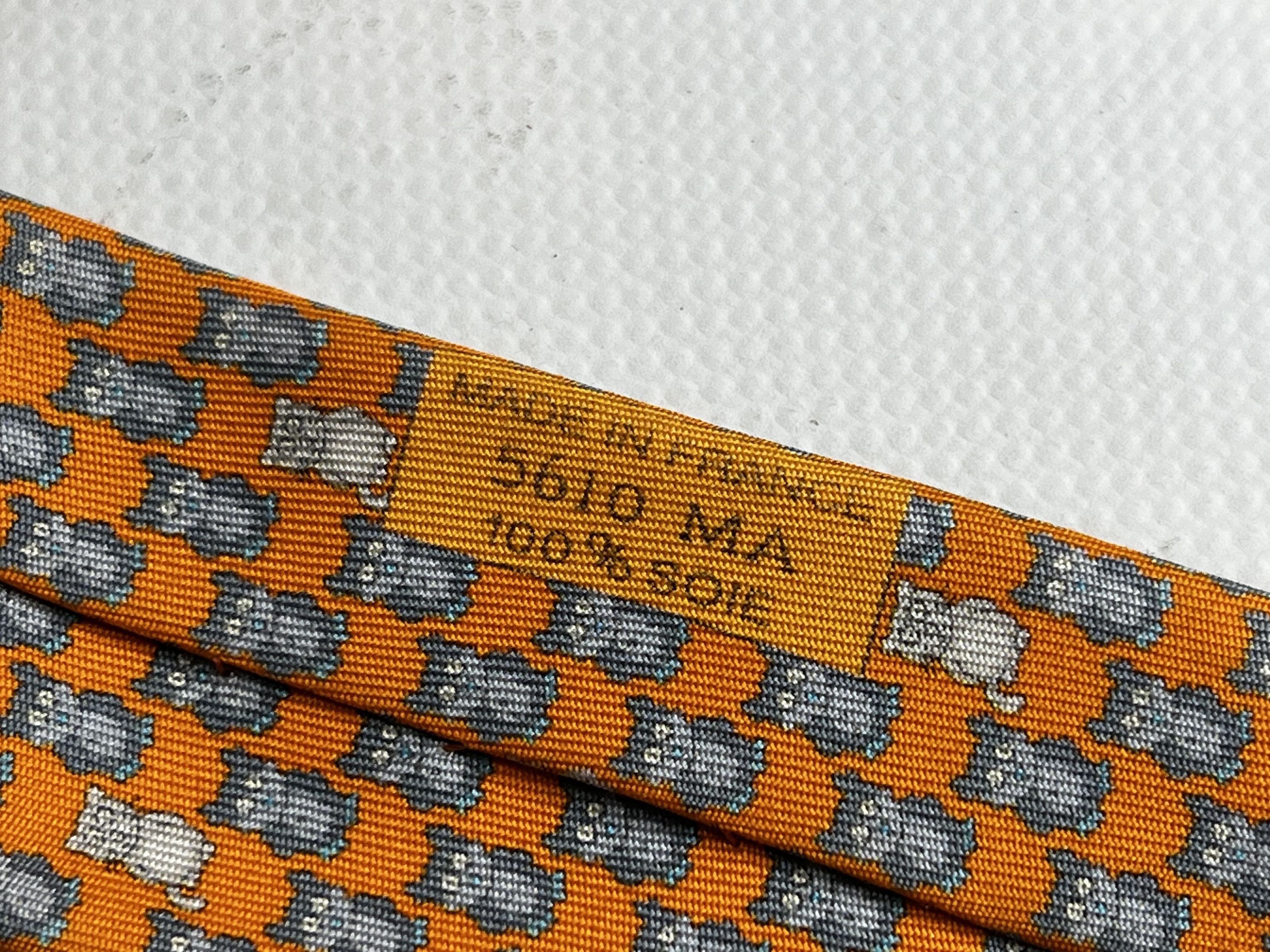 Hermes HERMES PARIS SILK TIE 5610 MA ORANGE FRANCE Size ONE SIZE - 5 Thumbnail