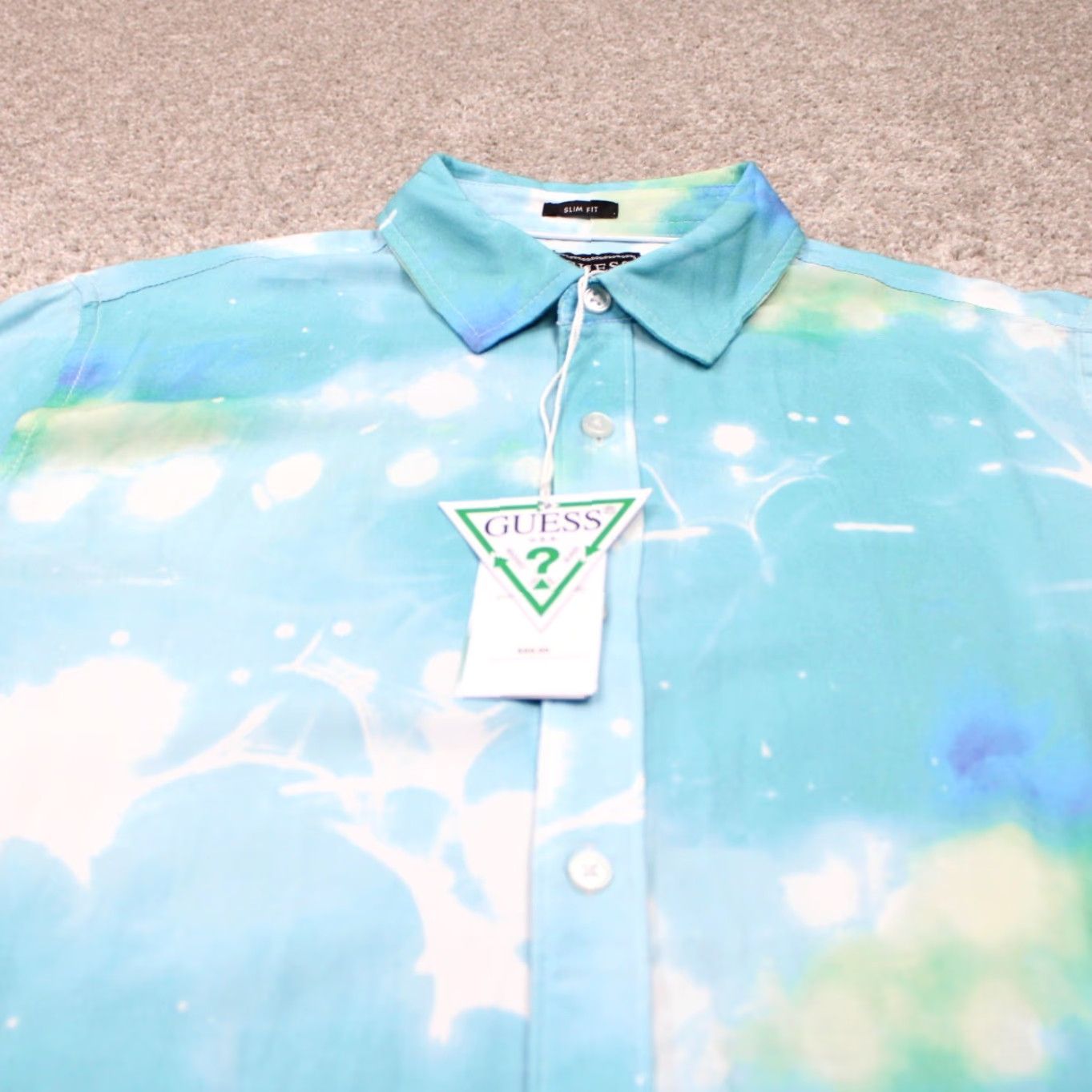 Guess GUESS Shirt Mens Small Blue Submerged Print Slim Fit S/S Button 100% Rayon Size US S / EU 44-46 / 1 - 4 Thumbnail