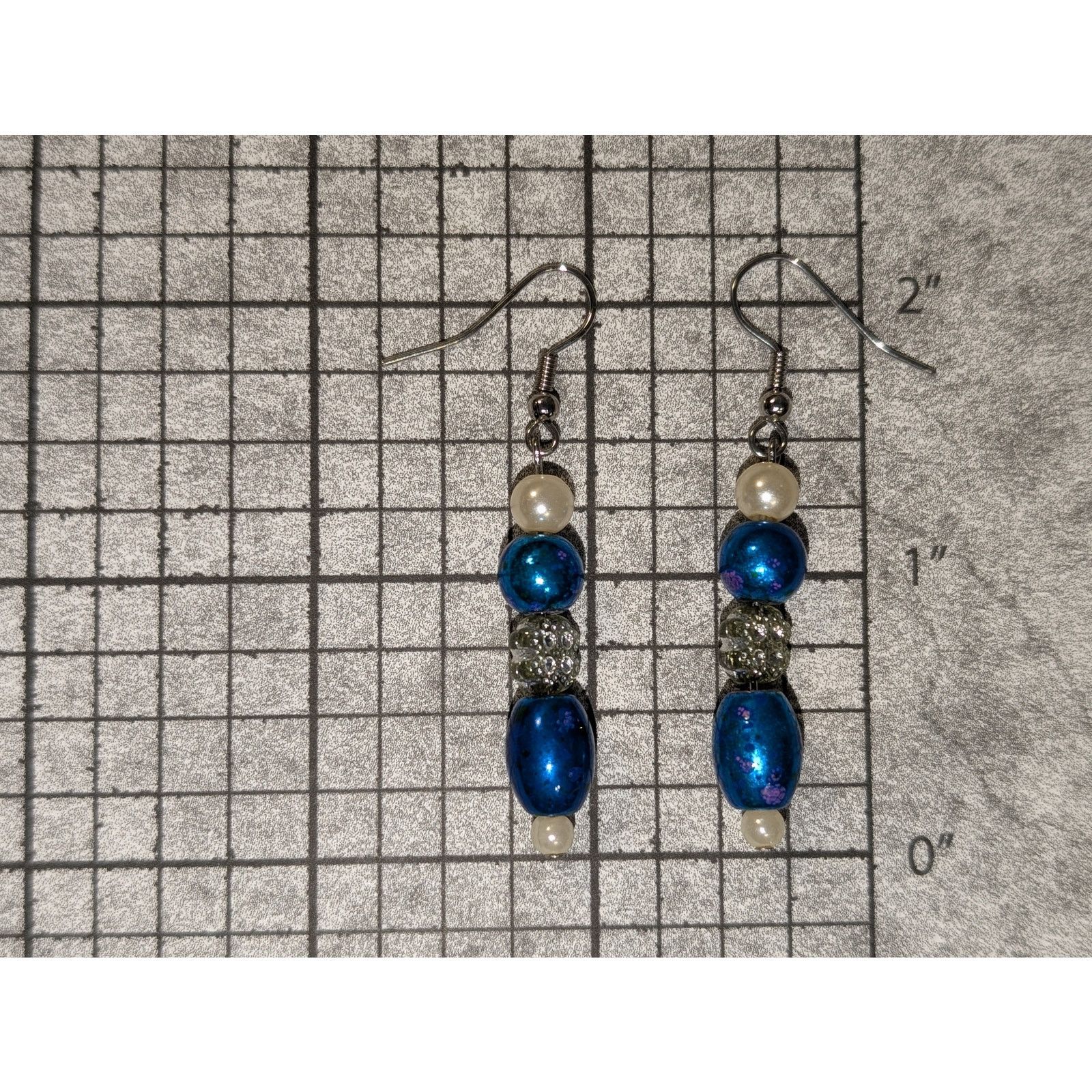 Vintage Vintage 1980s Blue Beaded Faux Pearl Flower Dangle Earrings Size ONE SIZE - 3 Thumbnail