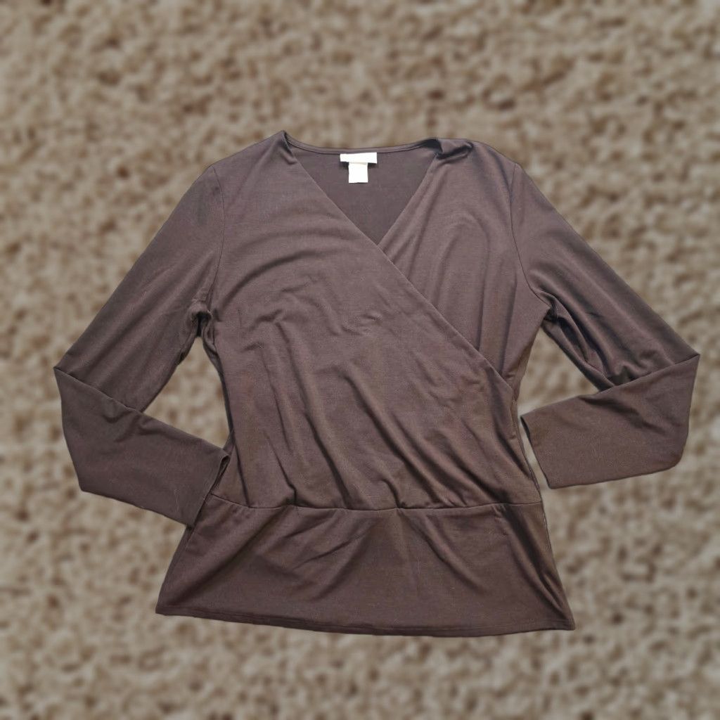 Soft Surroundings Soft Surroundings Blouse Shirt Women Large Brown V-Neck Long Sleeve Casual Vintage Size L / US 10 / IT 46 - 1 Thumbnail