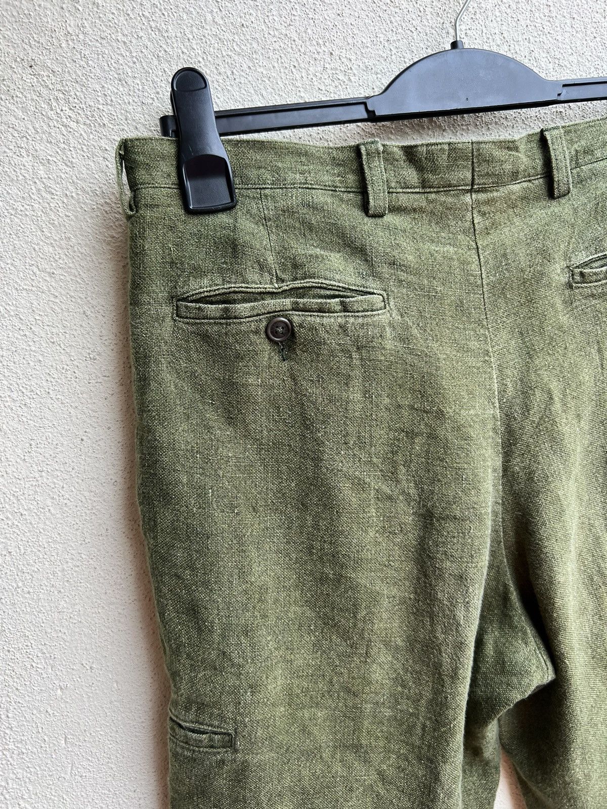 Designer 90s Arnys Paris Fade Olive Green 100% Linen Short Pant Size US 31 - 16 Thumbnail