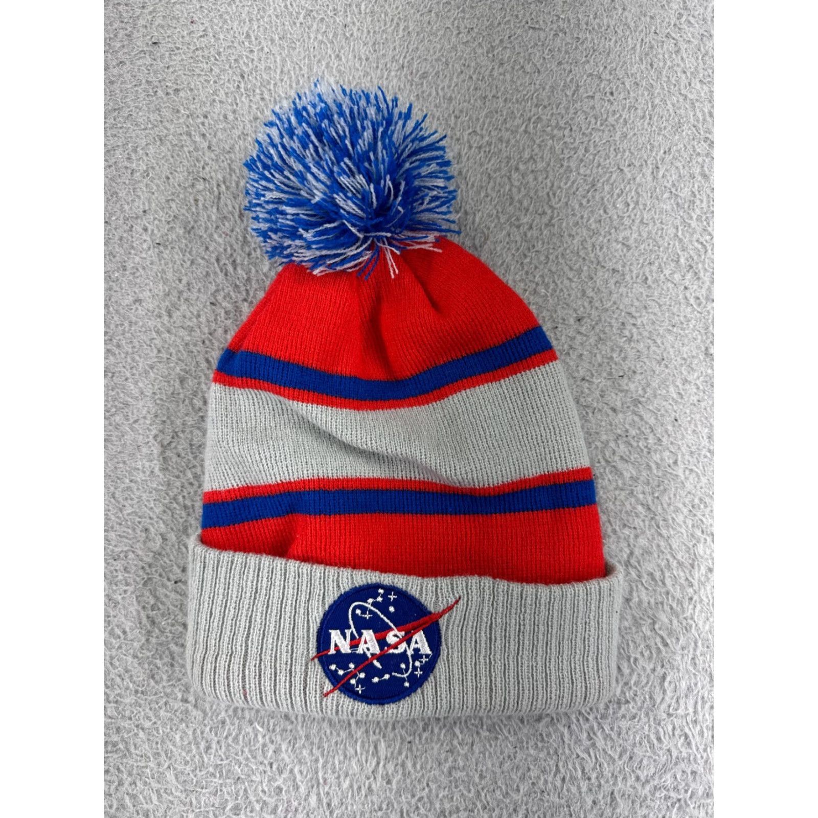 NASA NASA Beanie Adult One Size Red Gray Blue Pom Knit 100% Acrylic STEM Space Hat Men Beanie, Thermal Outdoor Seasonal Wear Size ONE SIZE - 2 Thumbnail