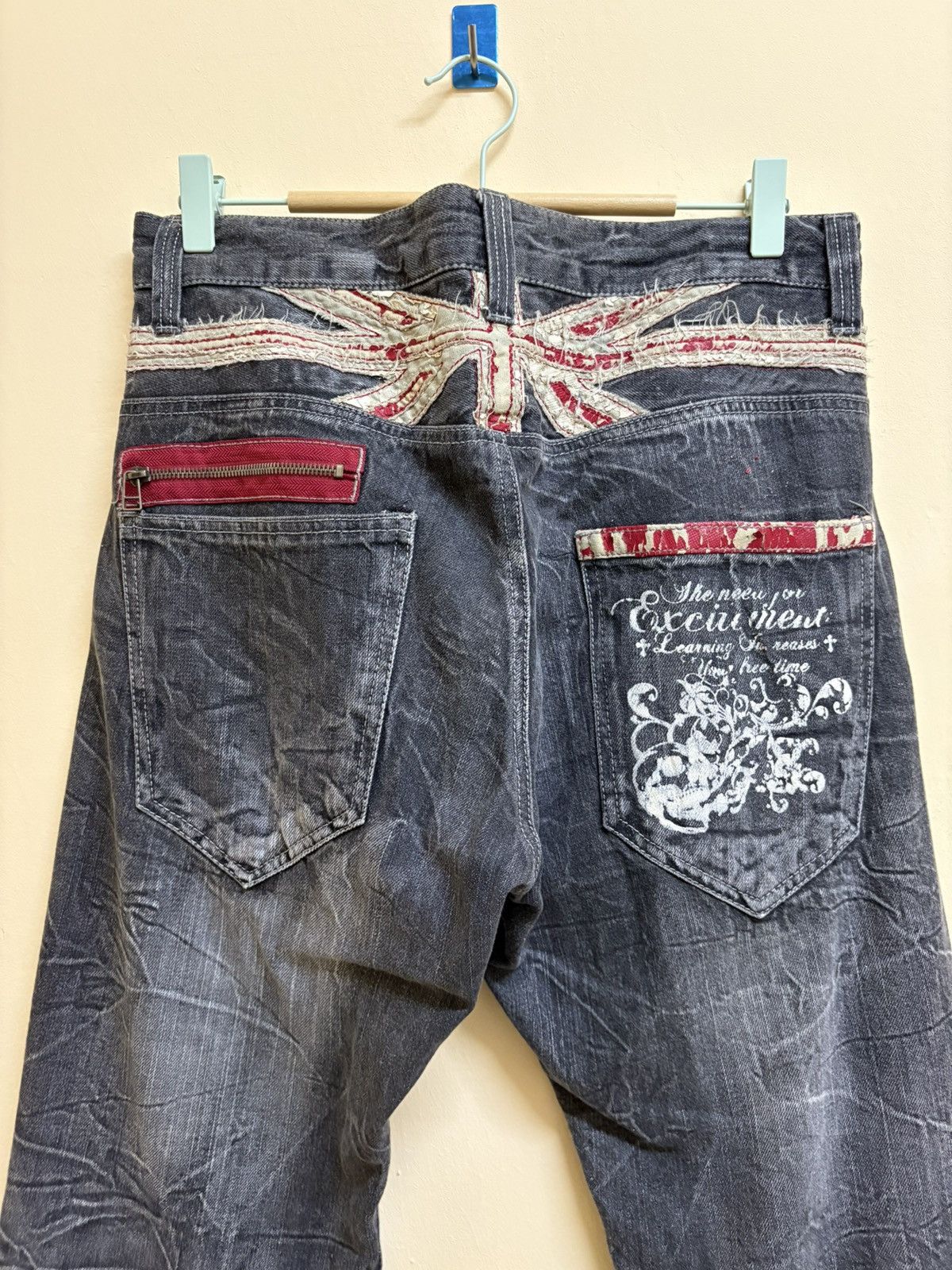 If Six Was Nine × Japanese Brand Vintage Y2k Jack Serika Poem Skull Printed Flared Jeans Size US 34 / EU 50 - 3 Thumbnail