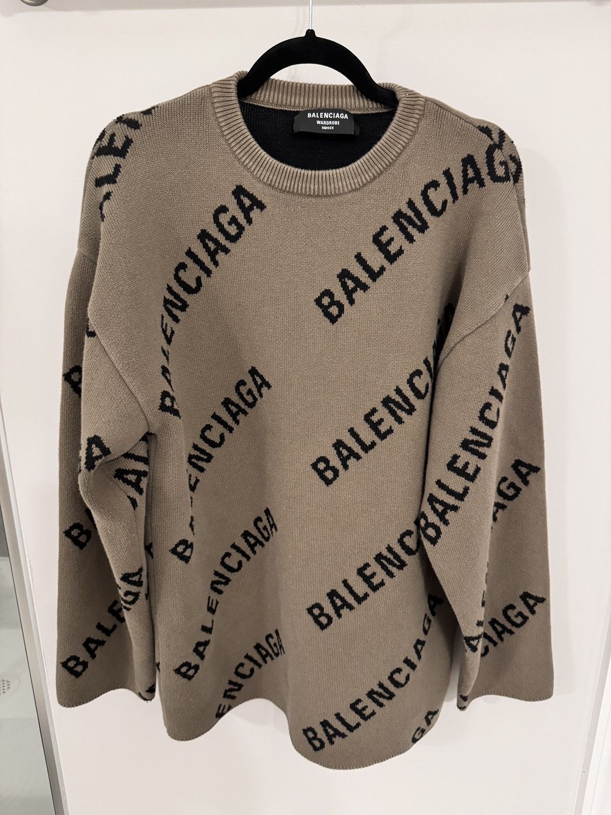 Balenciaga Balenciaga Allover Logo Sweater Olive Grailed