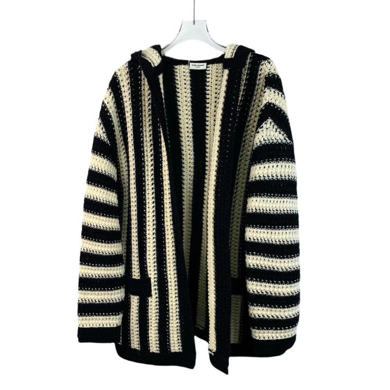 Saint Laurent Colorblock striped wool hooded cutout cardiga
