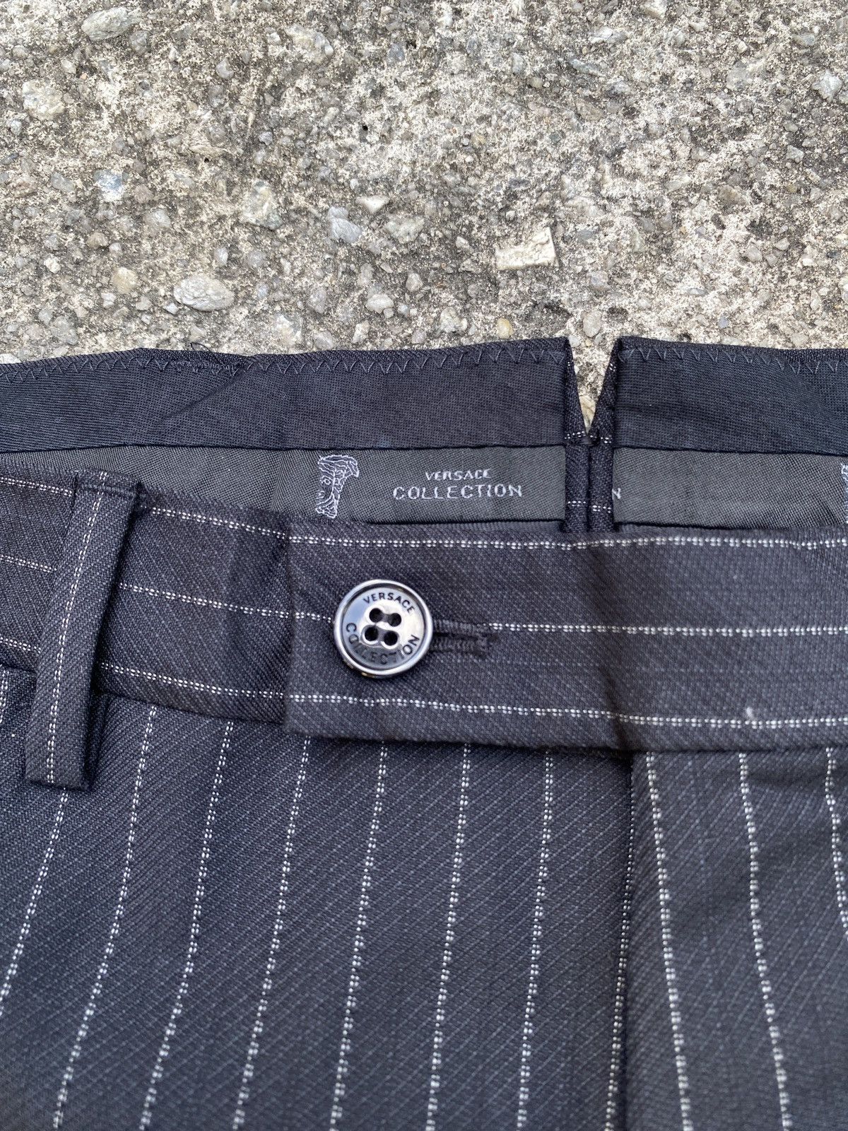 Versace × Versace Jeans Couture VERSACE BLACK FINE SILVER PINSTRIPE TROUSER PANT Size US 33 - 11 Thumbnail