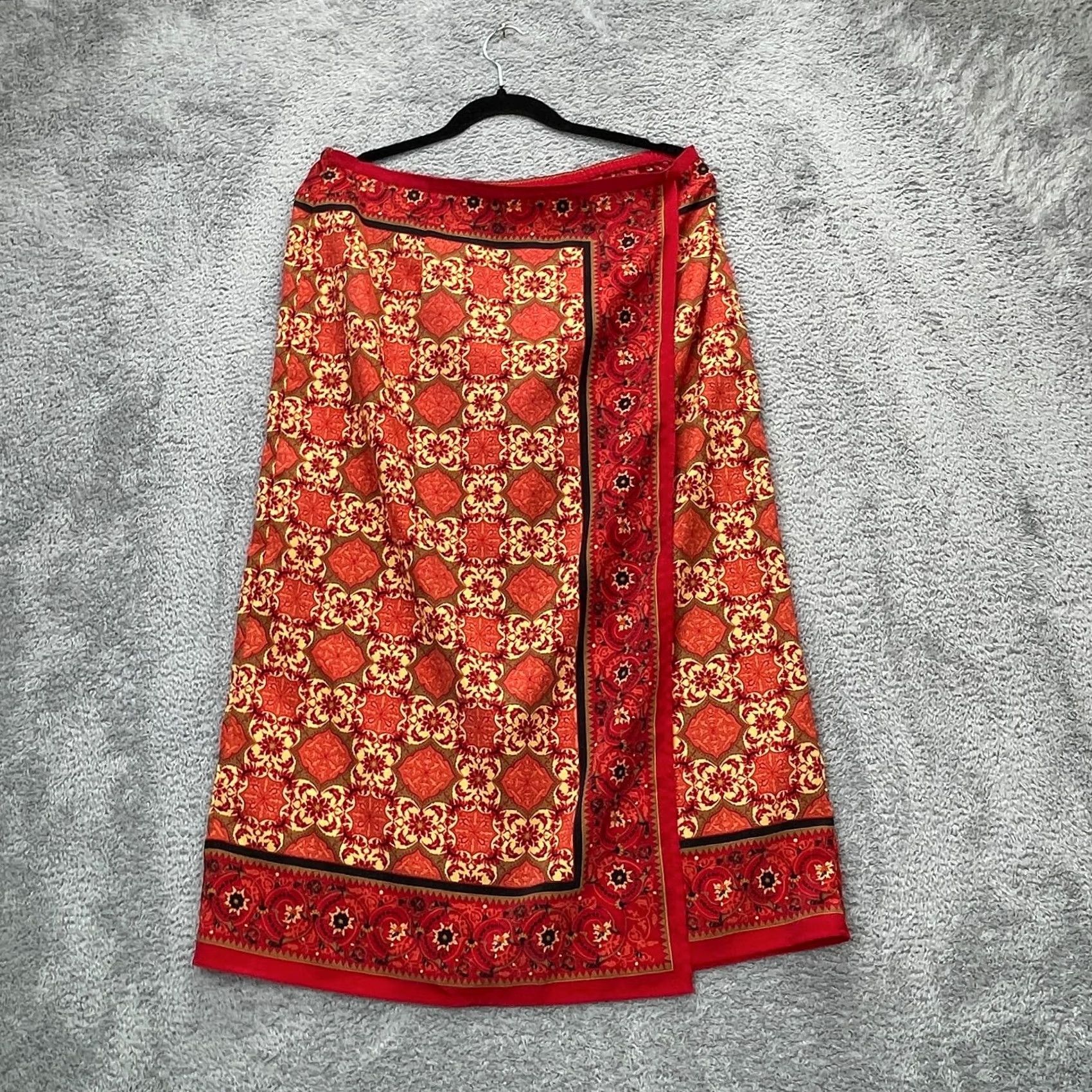Vintage Vintage Sag Harbor Skirt Womens 14 Red Wrap Front Slit Geometric Midi Bohemian Size 36" / US 14 / IT 50 - 2 Thumbnail
