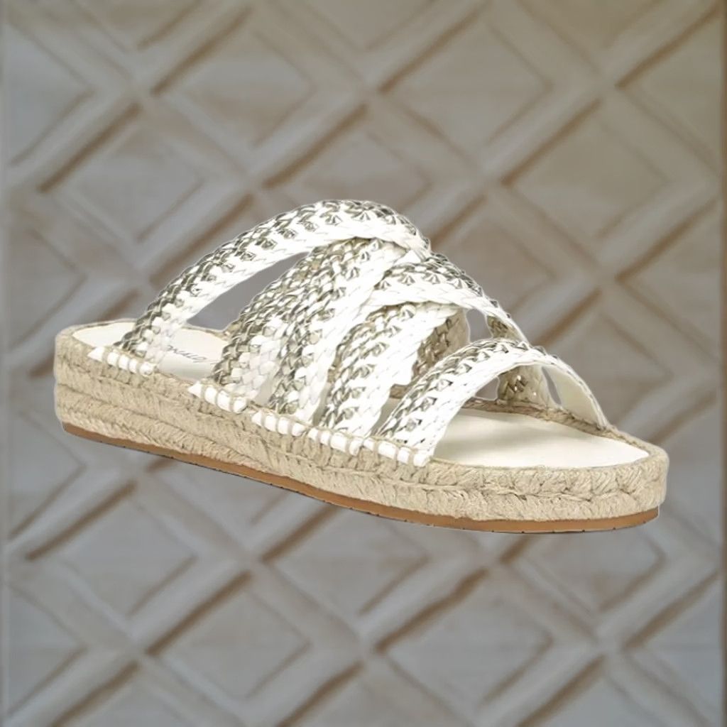 Donald Pliner Donald Pliner Espadrille Womens White Rhonda Sandal Metallic Woven Gold Leather Size Size US 6 / IT 36 - 1 Thumbnail
