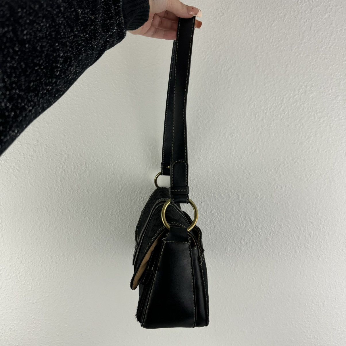 Other LIZ CLAIBORNE 90s Black Faux Leather Fabric Shoulder Bag Size ONE SIZE - 5 Thumbnail
