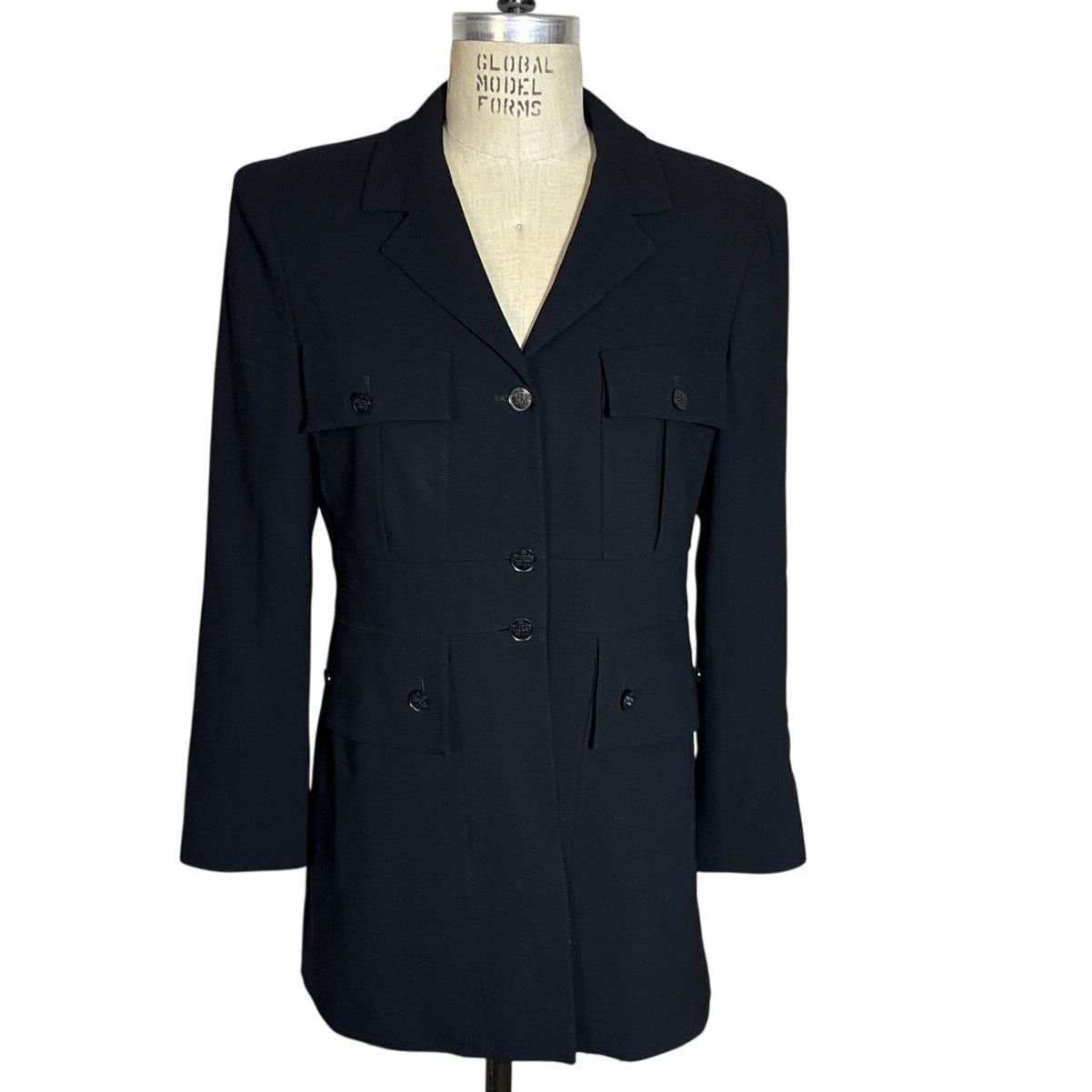 Chanel Vintage 90s Chanel Long 4 Pocket Wool Blazer in Black Size XL / US 12-14 / IT 48-50 - 4 Thumbnail
