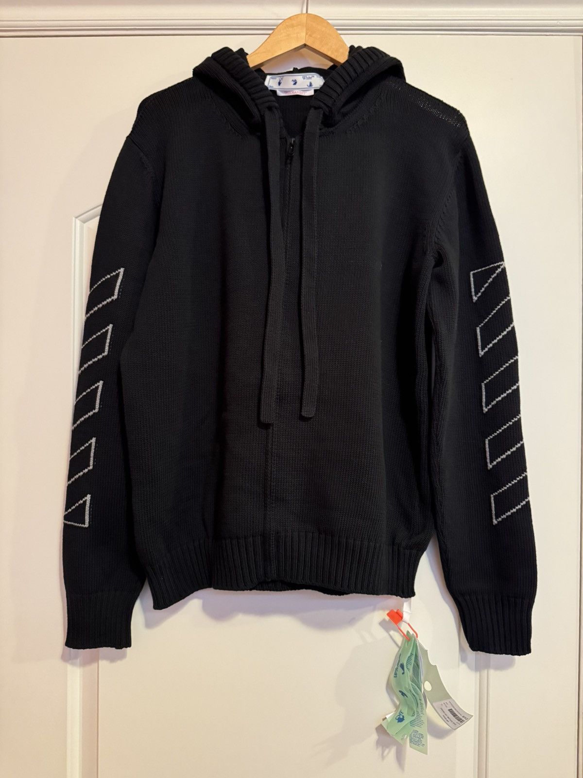 Off-White OFF-WHITE Men’s Diagonal Knit Zip Black Hoodie BMWT Size XL Size US XL / EU 56 / 4 - 2 Thumbnail