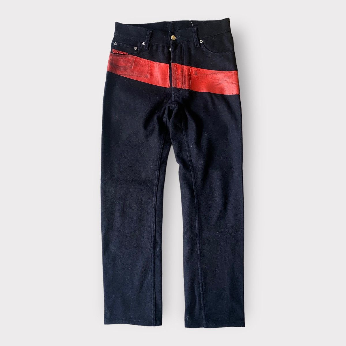 Helmut Lang Archive Red Rubber Stripe Wool Jeans Size US 31 - 2 Thumbnail