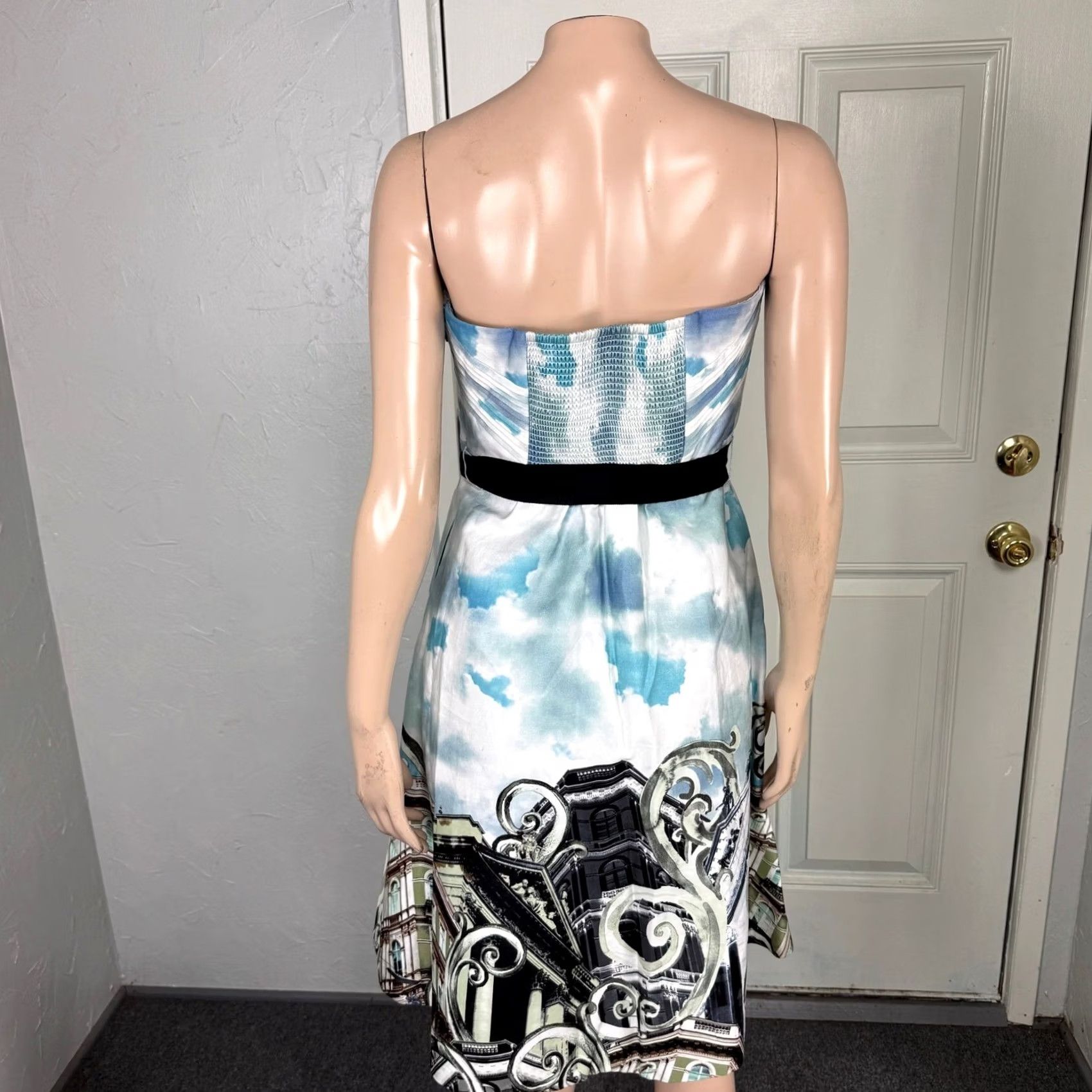 Anthropologie Anthropologie Womens Dress Skyward Scenic Strapless Cotton Knee Length Sleeveless Geometric Bohemian Casual Zip Blue 6 Size M / US 6-8 / IT 42-44 - 4 Thumbnail