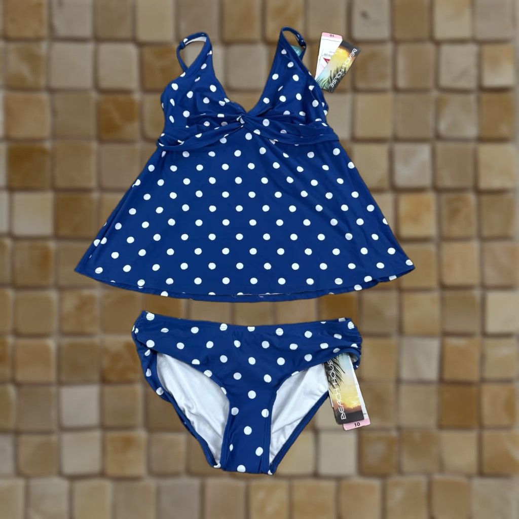 Vintage VINTAGE Beach House 2-Piece Swimsuit Top & Bottom Polka Dot Tankini Women 10 Blue Womens Size L / US 10 / IT 46 - 1 Thumbnail