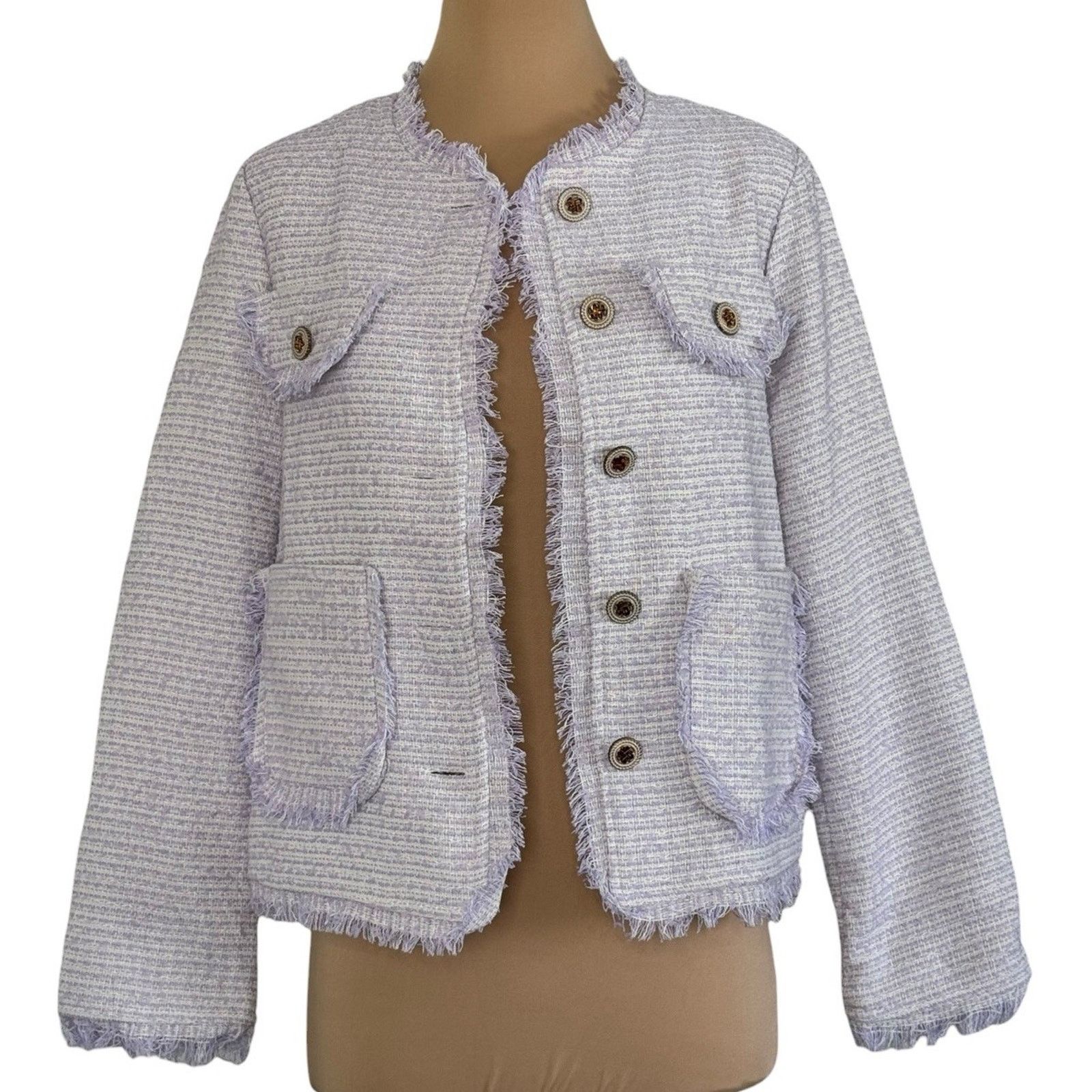 Other BBGD Lavender Tweed Fringe Designer Blazer Jacket Button L Size L / US 10 / IT 46 - 3 Thumbnail