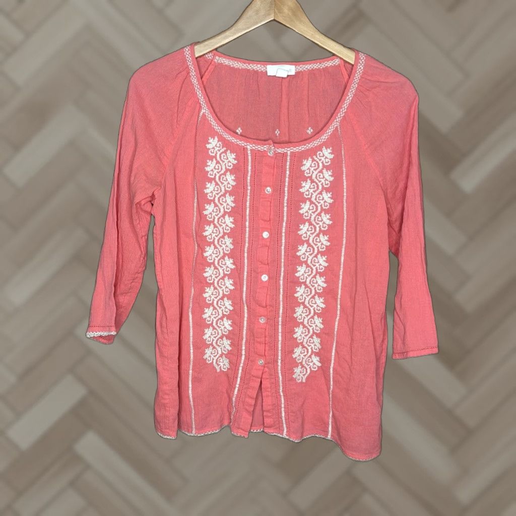 J. Jill J. Jill Womens Orange Small Knit Blouse Top Shirt Short Sleeve Pullover Round Neck Casual Workwear Holiday Classic Colorful Knit 100% Cotton Ladies Size S / US 4 / IT 40 - 1 Thumbnail