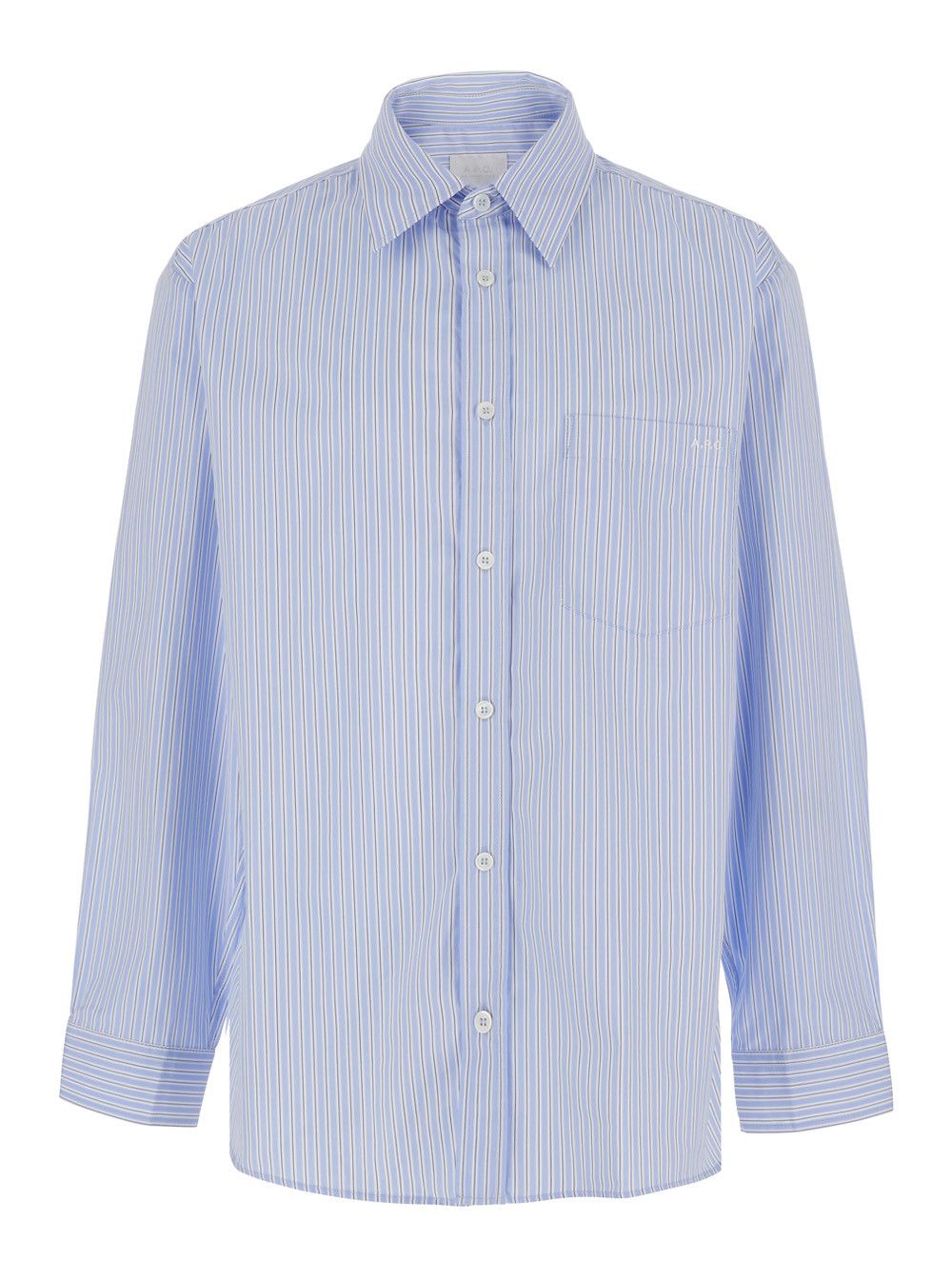 A.P.C. Light Blue Long-Sleeved Shirt with Classic Collar and Striped Motif in Cotton for Men Size US L / EU 52-54 / 3 - 1 Thumbnail