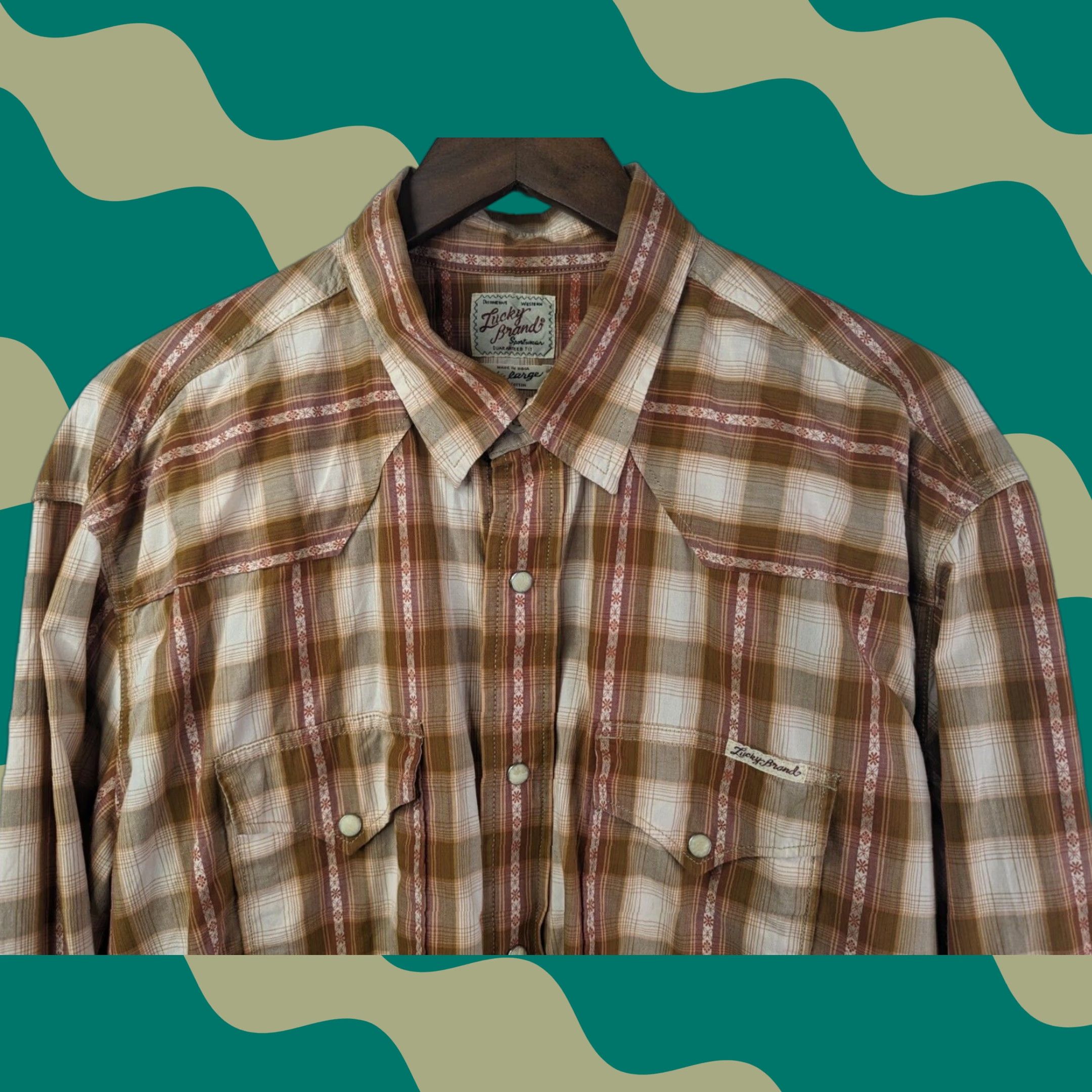 Lucky Brand Lucky Brand Shirt Men's 2XL Orange Western Plaid Pearl Snap Long Sleeve Cowboy Size US XXL / EU 58 / 5 - 1 Thumbnail