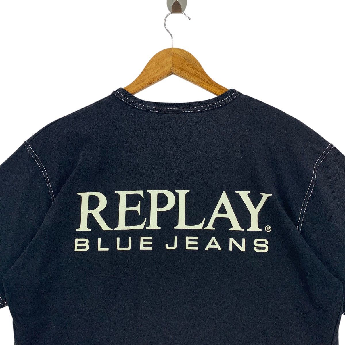 Replay × Vintage Vintage REPLAY Blue Jeans big spellout italian designer tee Size US L / EU 52-54 / 3 - 10 Thumbnail