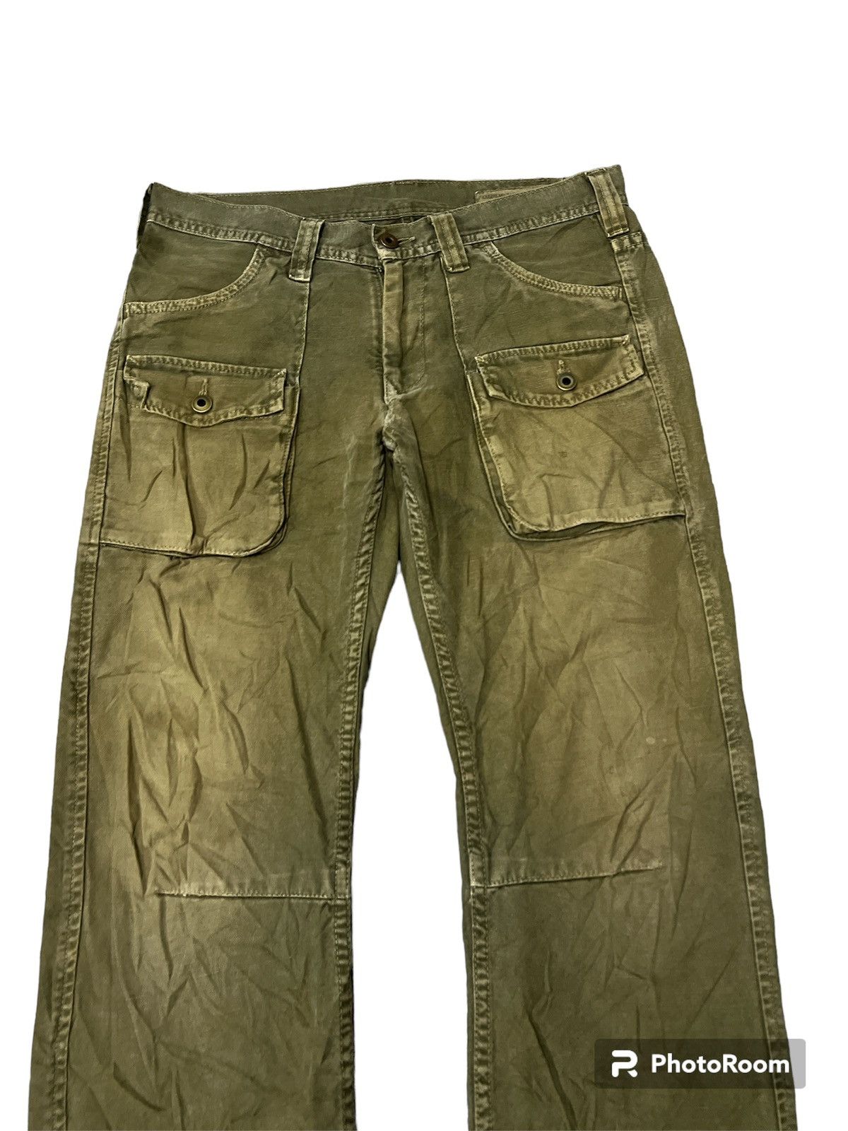 Japanese Brand VINTAGE THRASHED SUN FADED GREEN ARMY BUSH PANT Size US 32 / EU 48 - 2 Thumbnail