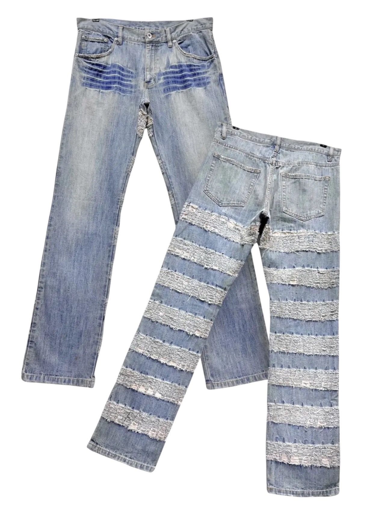 Japanese Brand Gumu Japanese Archival Hagi Distressed Striped Denim Jeans Size US 32 / EU 48 - 1 Thumbnail