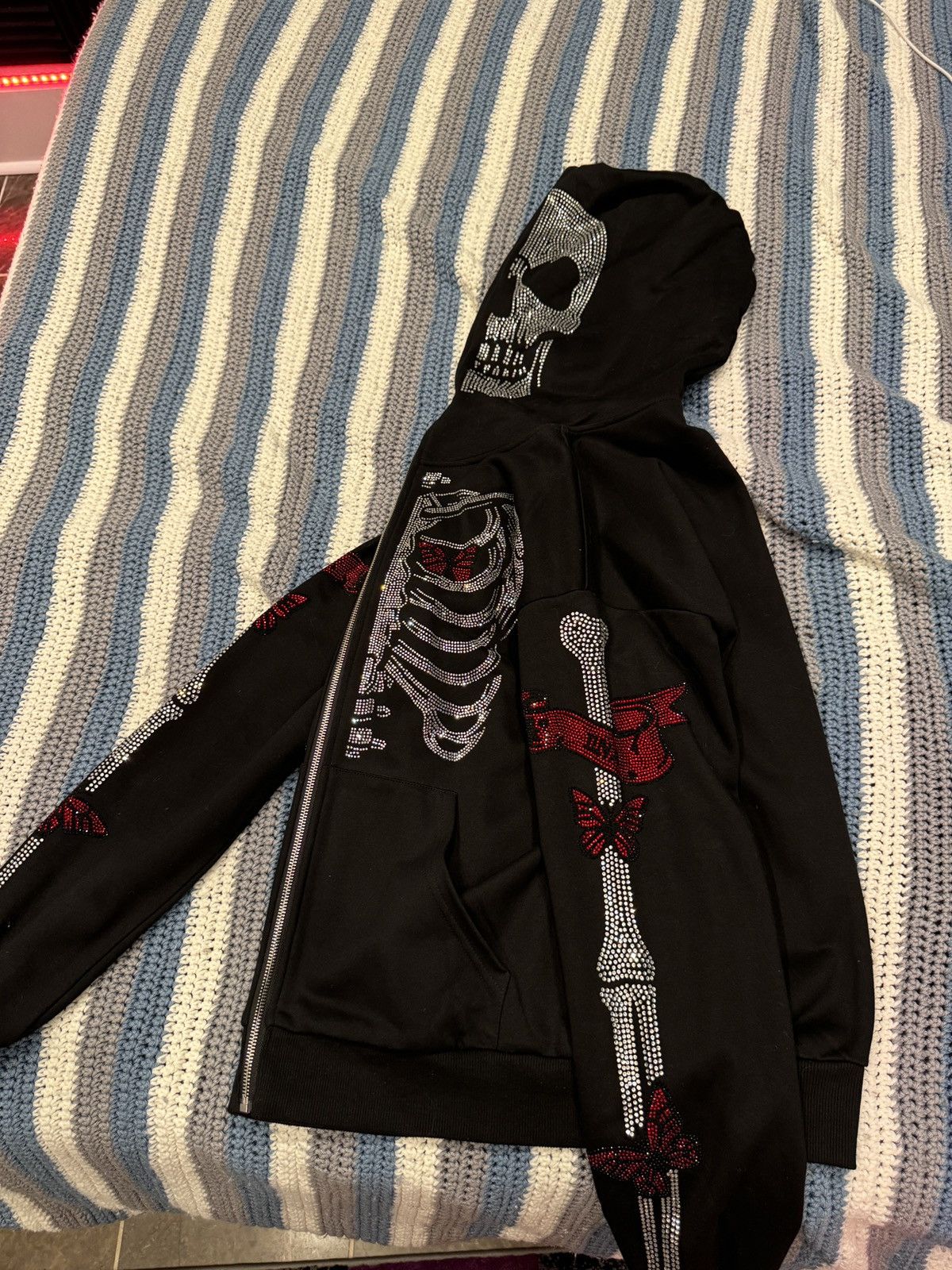 Designer Demons and Angels butterflies rhinestone skeleton hoodie Size US M / EU 48-50 / 2 - 5 Thumbnail