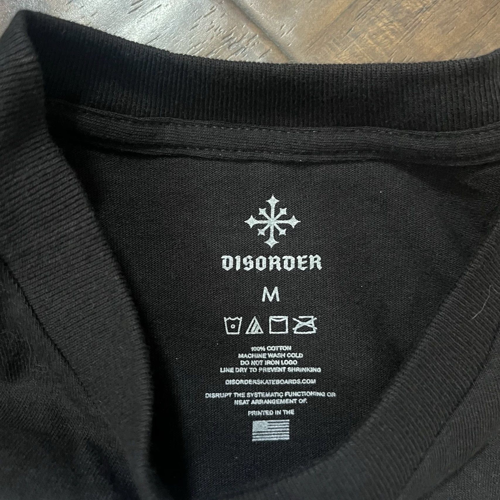 Vintage DISORDER SKATEBOARDS Graphic T-Shirt Mens Medium Black Nyjah Huston Skate Shirt Crew Neck Short Sleeve White/Black Accent Logo 90s / 2000s Style Men Size US M / EU 48-50 / 2 - 3 Thumbnail