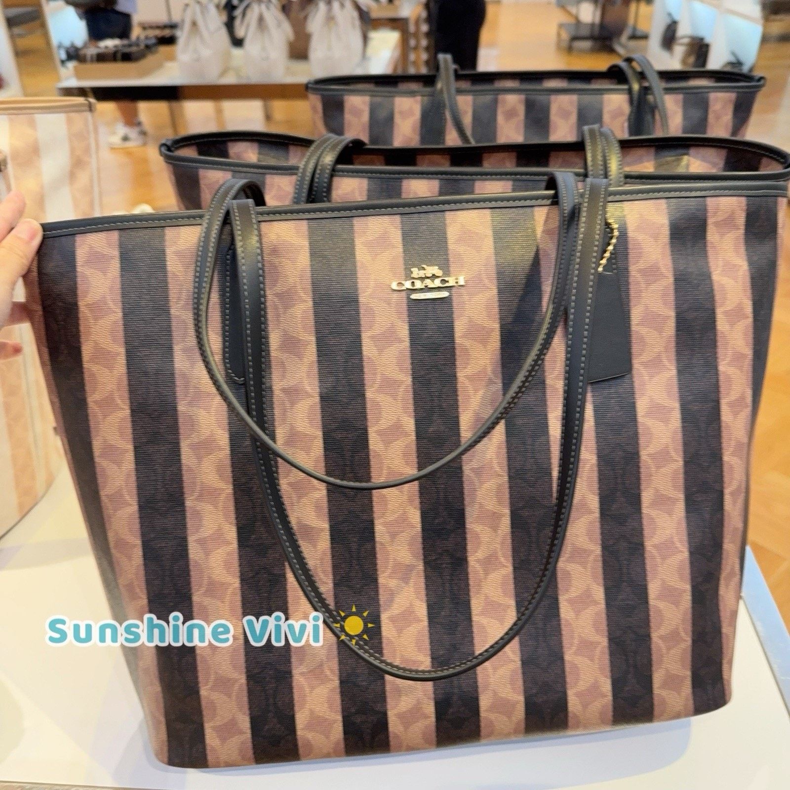 Coach NWT Coach Large City Tote Bag Signature Stripe CBI03 Walnut Size ONE SIZE - 1 Thumbnail