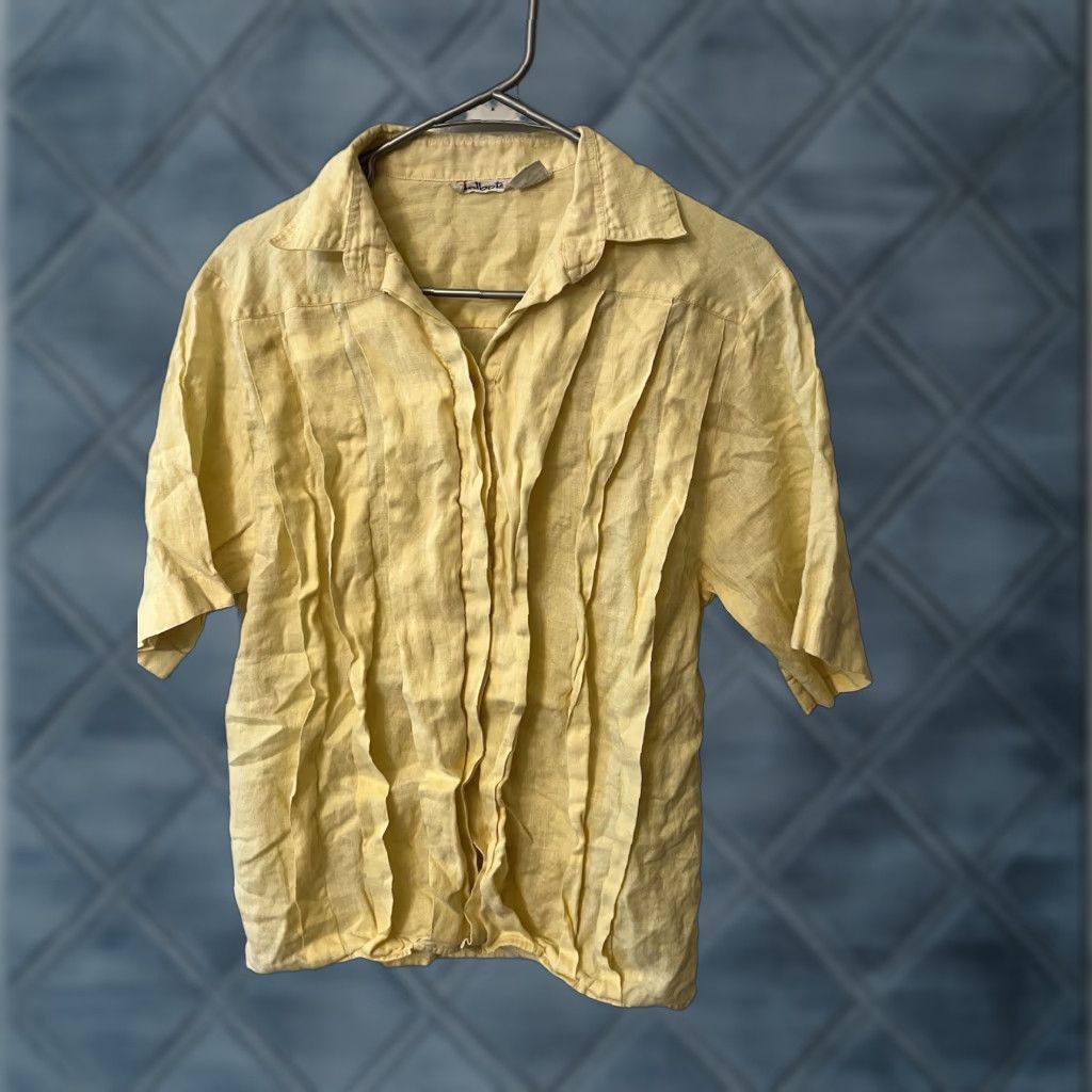 Talbots Talbots Shirt Size 6 Button-Up Linen Collared Short Sleeve Yellow Lightweight Easy Care Casual Womens Size M / US 6-8 / IT 42-44 - 1 Thumbnail