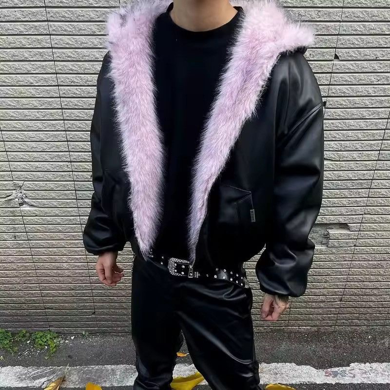 Other Y2k Fur Streetwear PU Leather Vintage Hooded Jacket Coat Size US L / EU 52-54 / 3 - 1 Thumbnail
