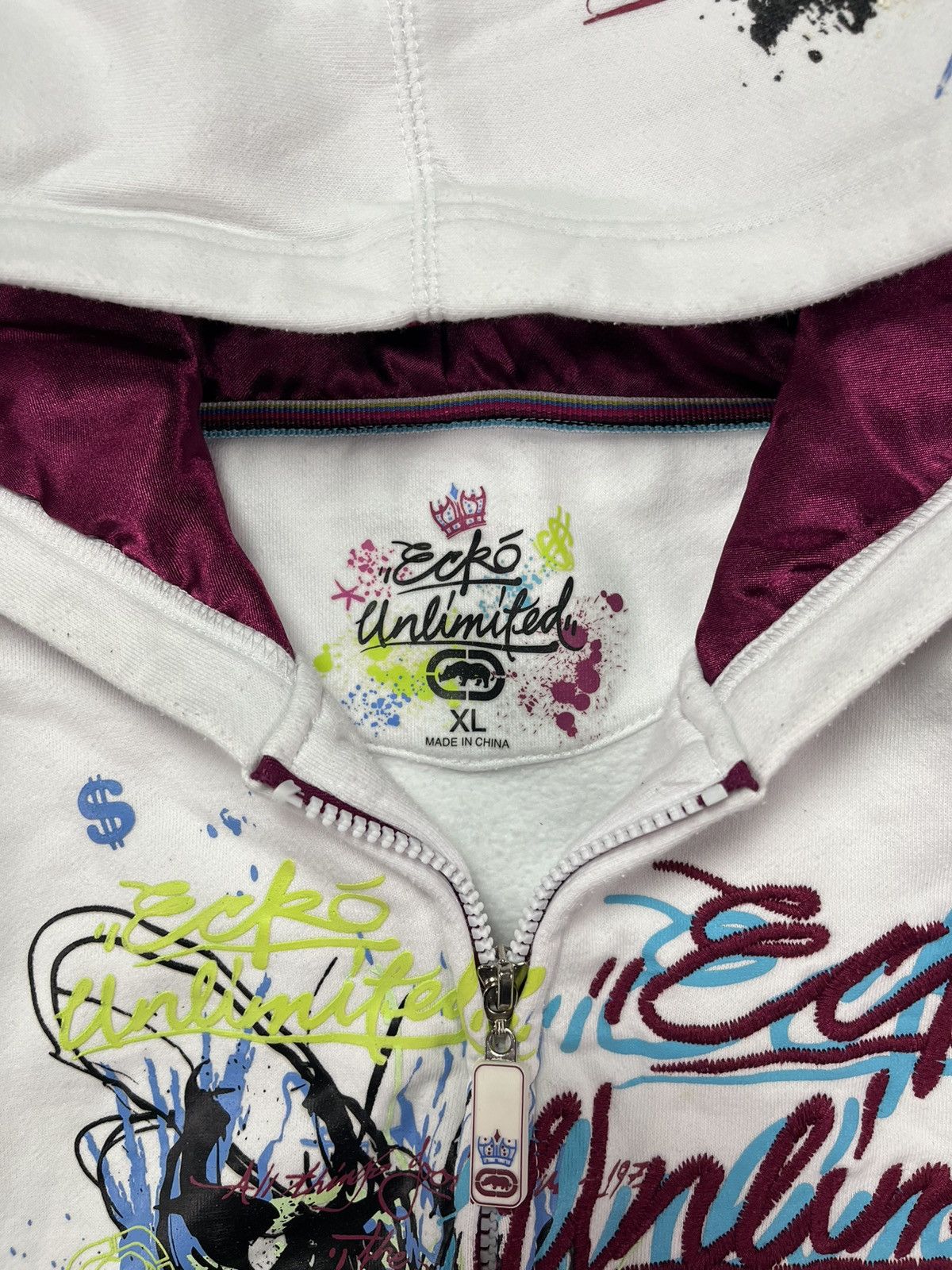 Ecko Unltd. 00s Ecko Unlimited Painted Logo Baggy Zip Hoodie XL White Size US XXL / EU 58 / 5 - 8 Thumbnail