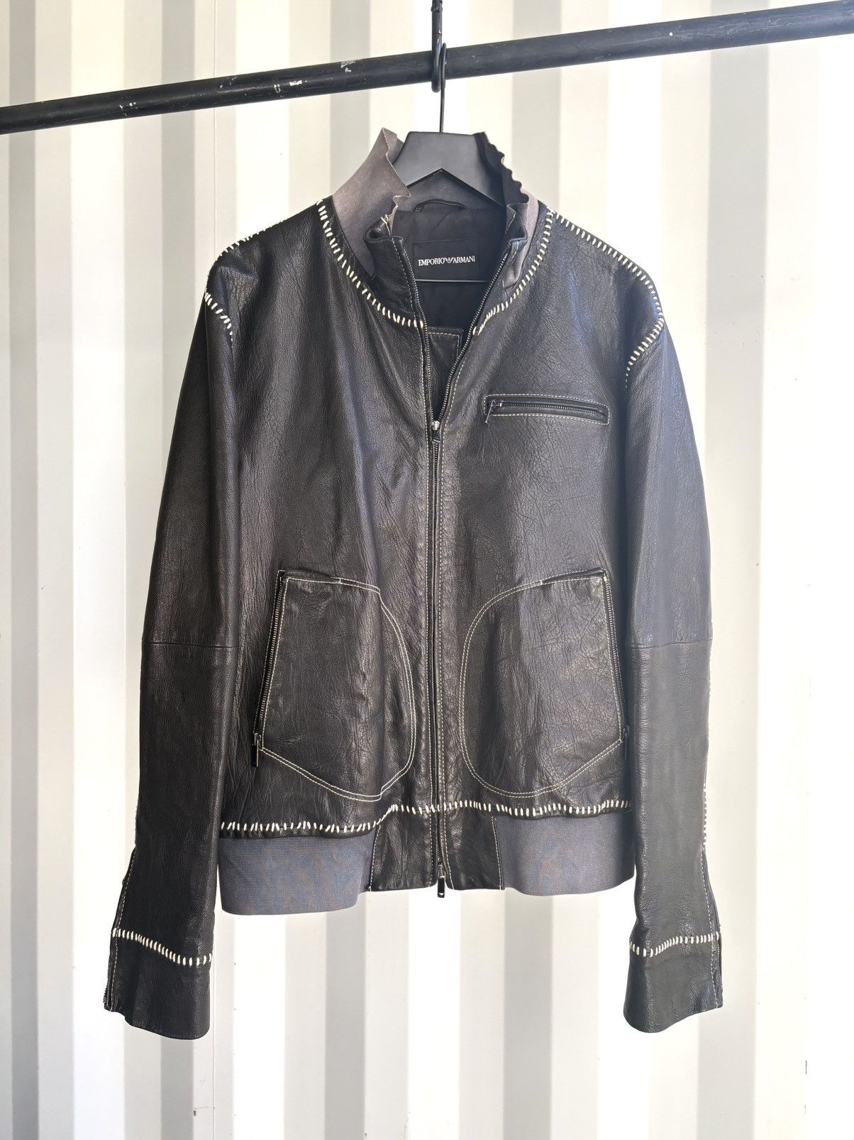 80s EMPRIO ARMANI cotton leather jacket