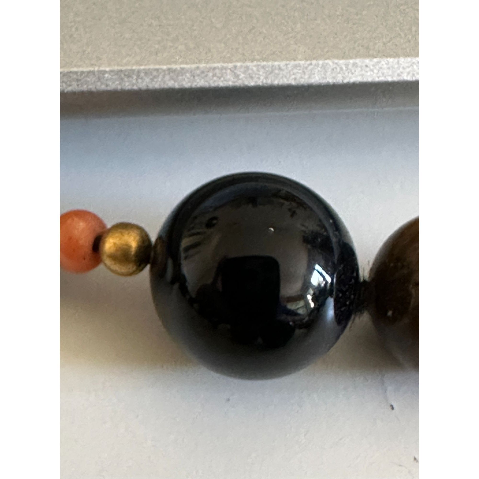 Vintage Vintage Gemstone Bead Necklace, Onyx, Tiger’s Eye, Nephrite Size ONE SIZE - 7 Thumbnail