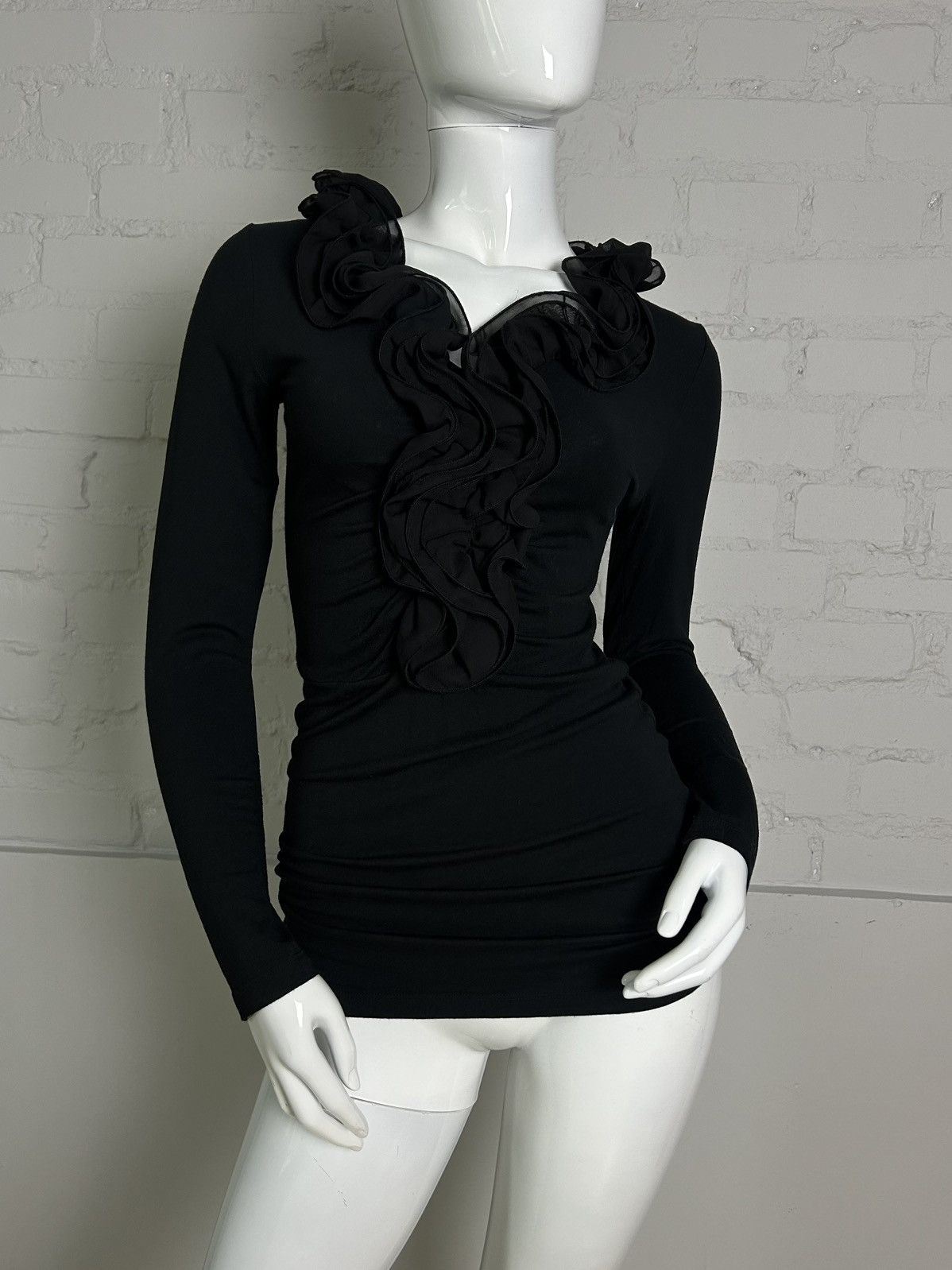 Vintage Black long sleeve ruffle tunic top Size S / US 4 / IT 40 - 4 Thumbnail