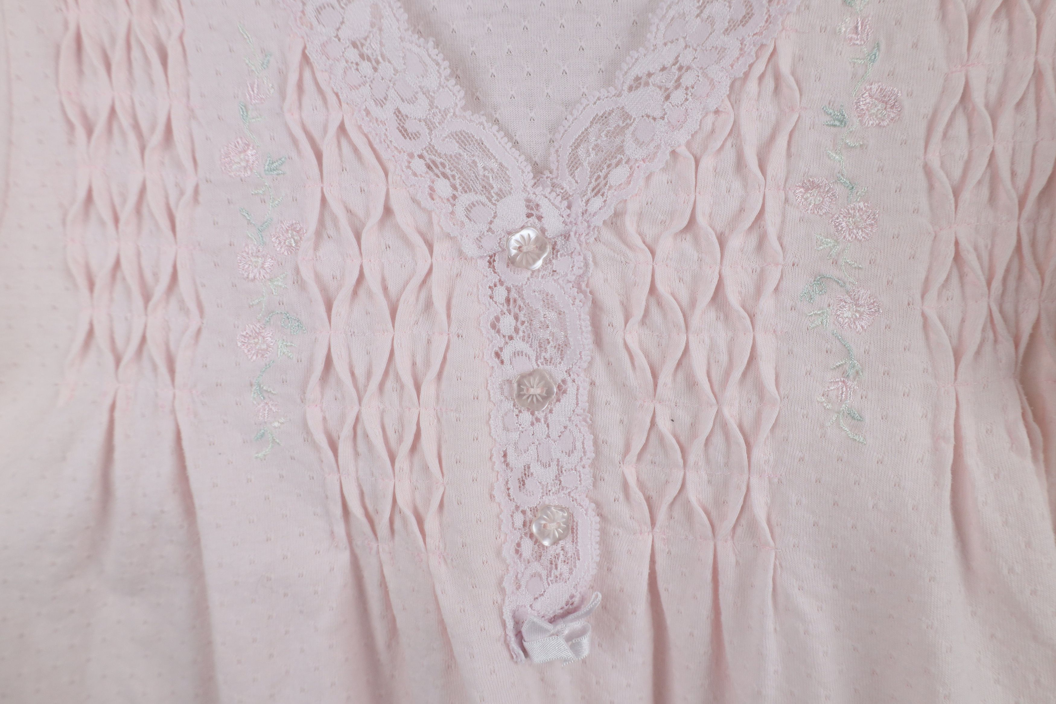 Vintage Vintage 90s Miss Elaine Lace Knit Ruffled Night Gown Shirt Size S / US 4 / IT 40 - 6 Thumbnail