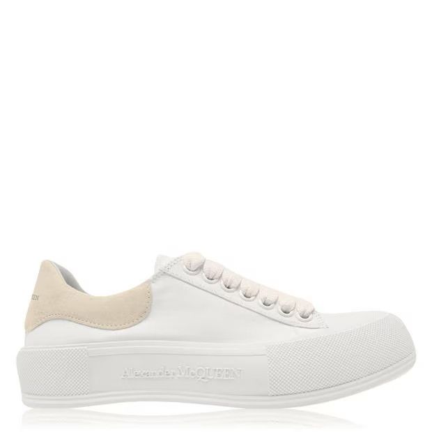 o1g2r1mq0824 Deck Lace Up Plimsoll Trainers in White Beige