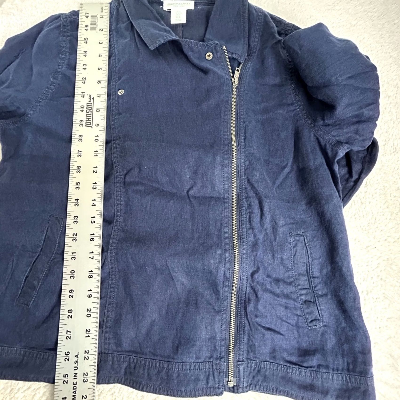 Cynthia Rowley Cynthia Rowley Womens Jacket XL Blue 100% Linen Moto Zip Up Lightweight Biker Shirt/Coat Size XL / US 12-14 / IT 48-50 - 7 Thumbnail