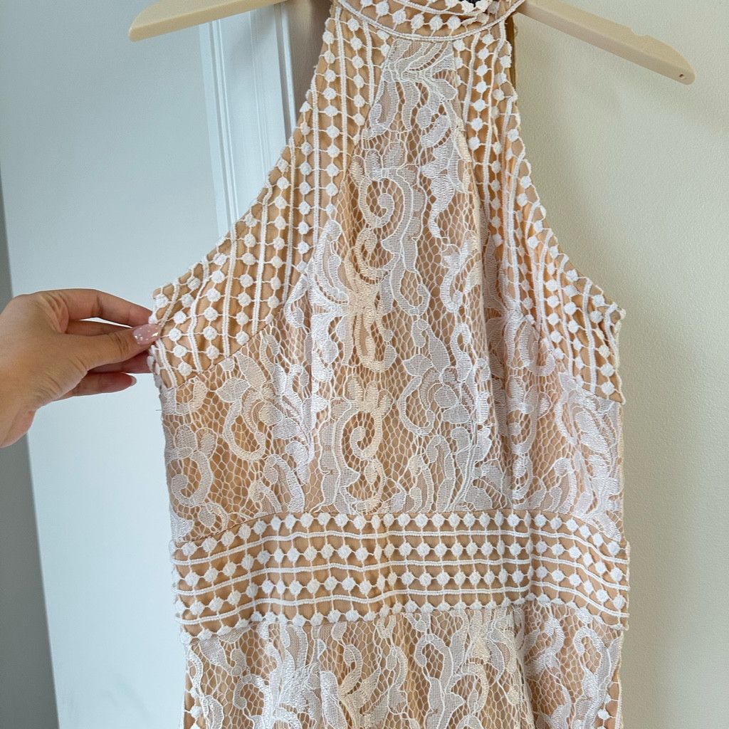 Zara White Lace Halter Bodycon Dress Size S / US 4 / IT 40 - 6 Thumbnail